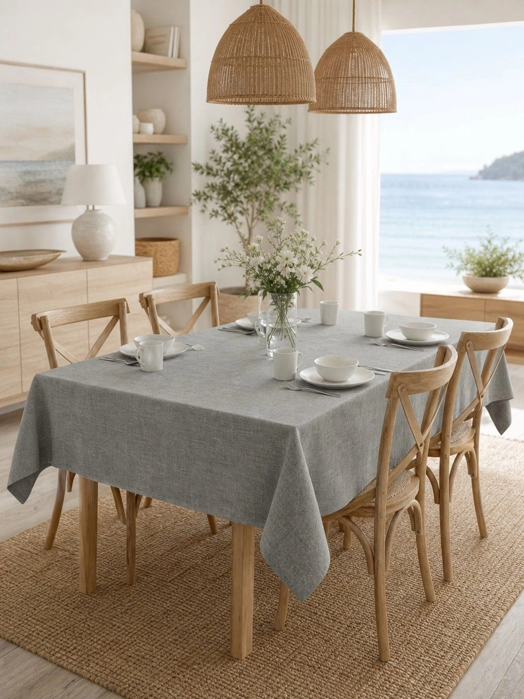 CASA-NEST Grey Jute 4 Seater Table Cover