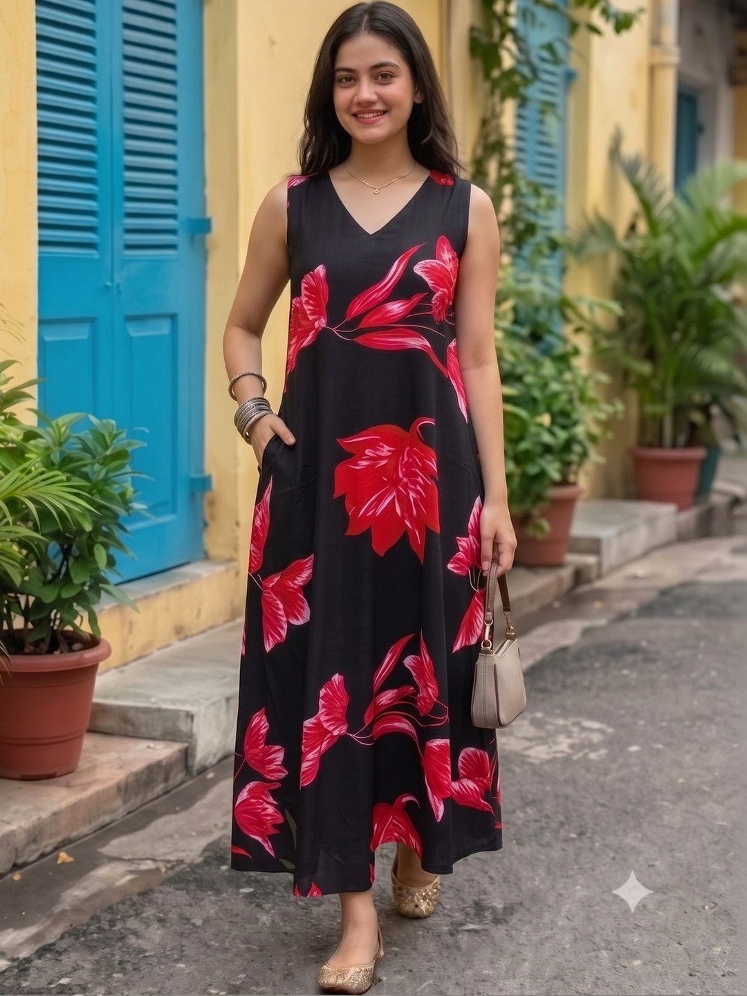 PIMU Floral Print Maxi Dress