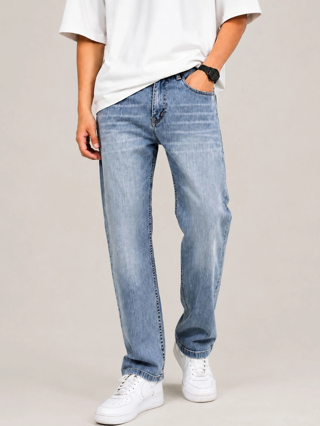 Denimora Men Straight Fit Mid-Rise Stretchable Jeans