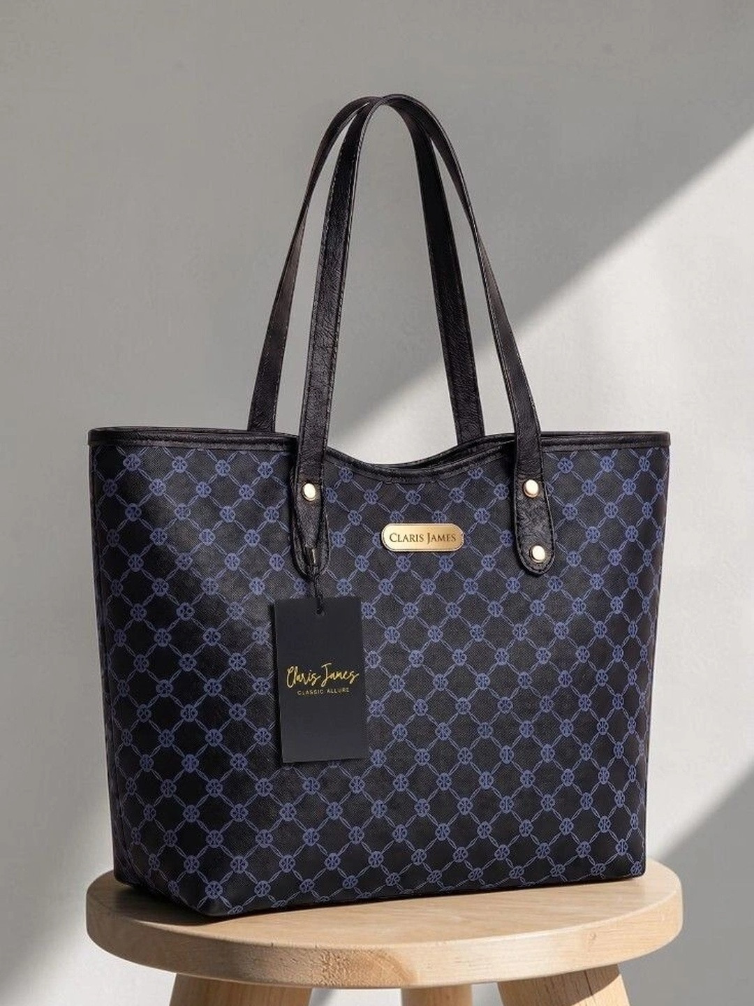 CLARIS JAMES Printed PU Structured Tote Bag