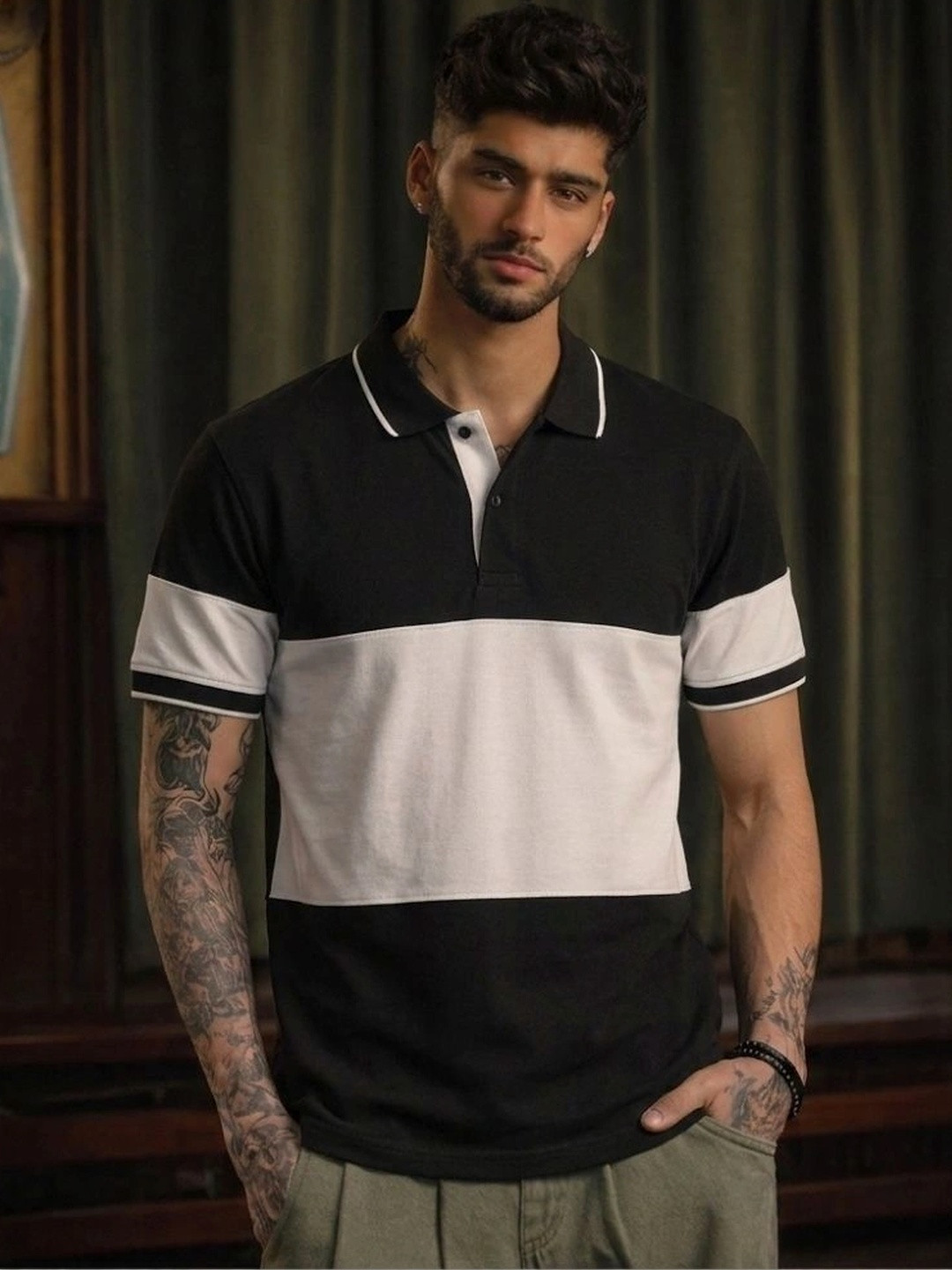 TeeVybe Men Colourblocked Polo Collar T-shirt