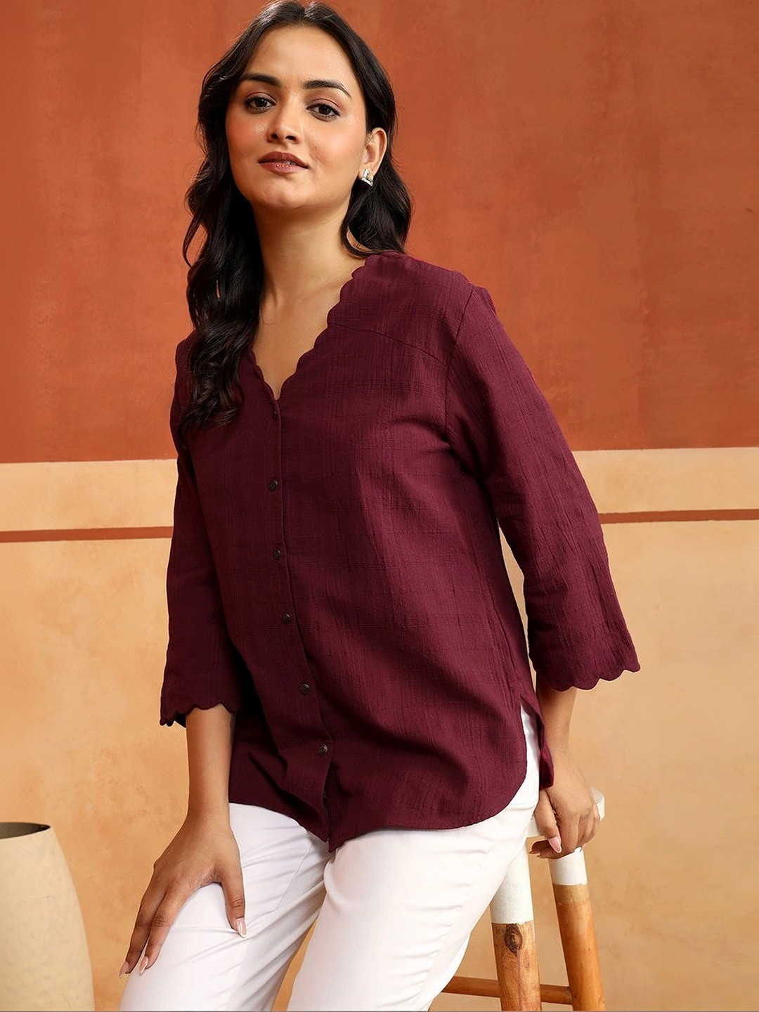 Fabindia Flared Sleeve Ruffles Cotton Top