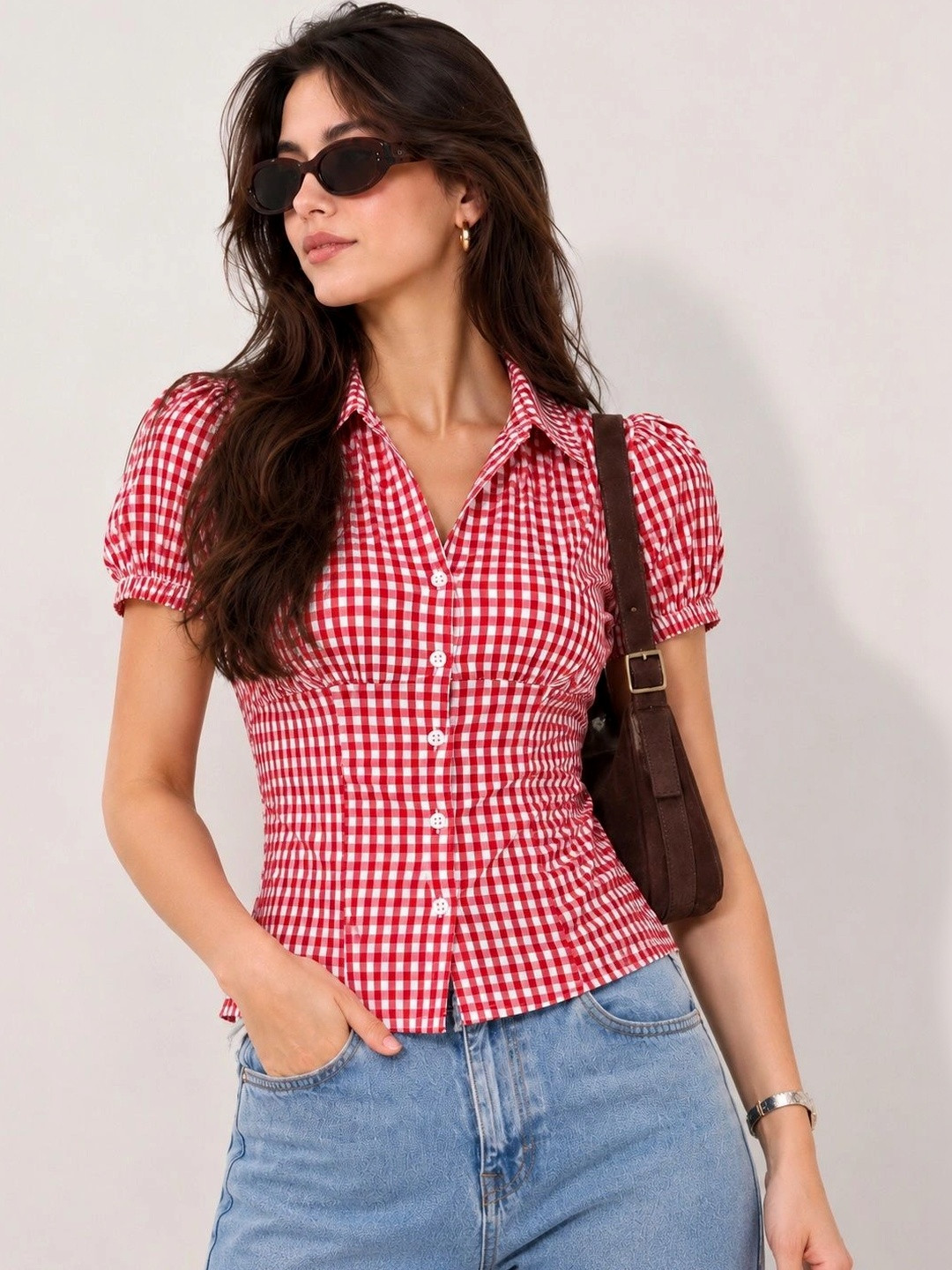 Femibazaar Women Comfort Slim Fit Gingham Checks Checked Casual Shirt