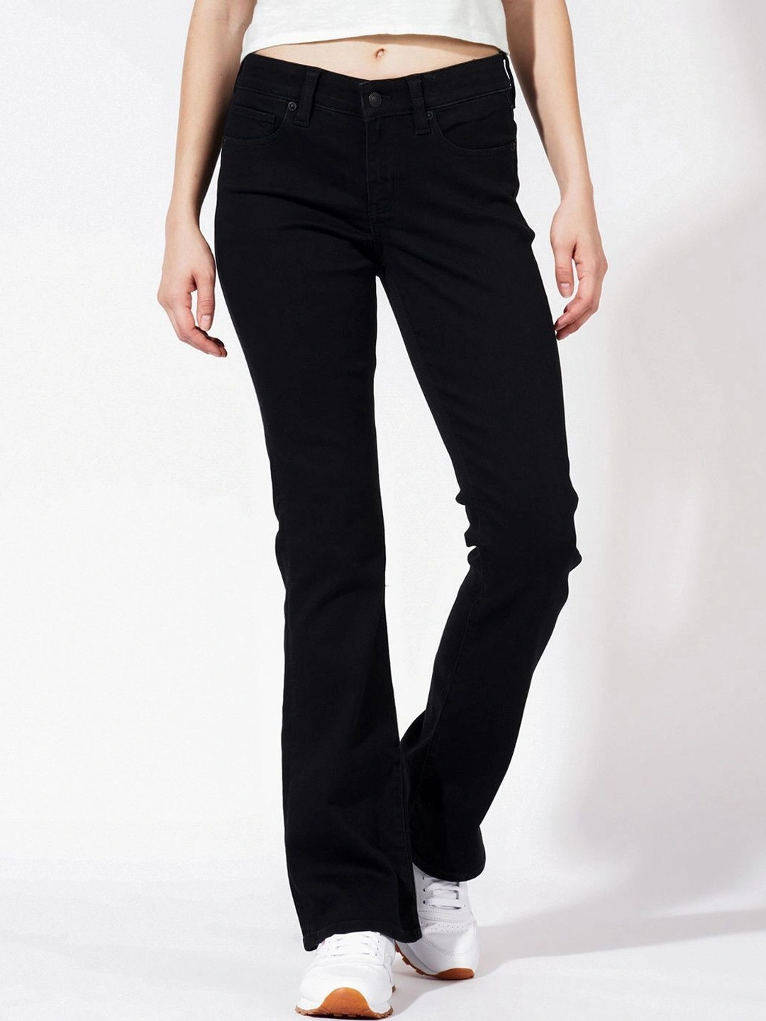 AMERICAN EAGLE OUTFITTERS Women Black Low Rise Kick Boot Jeans