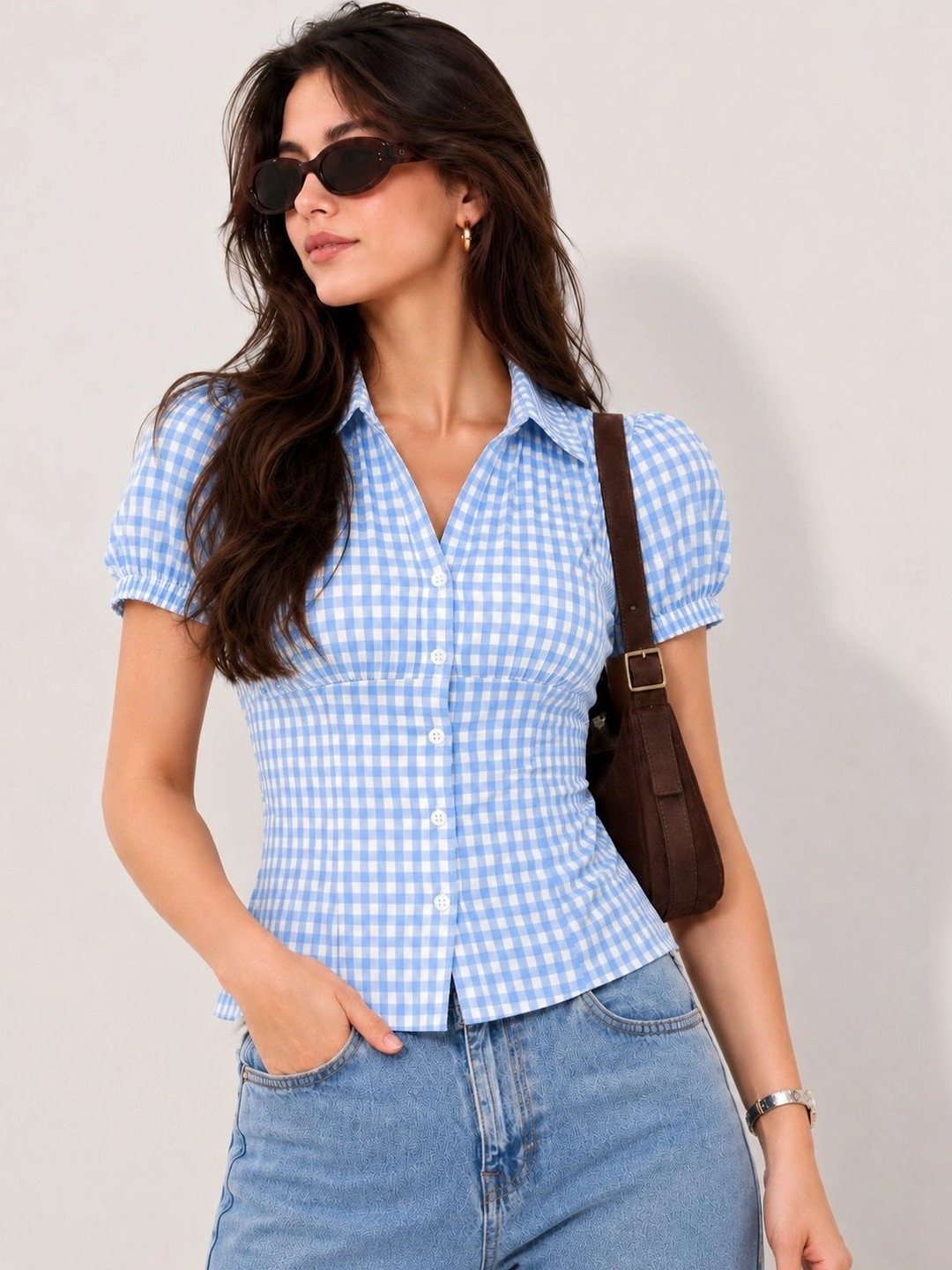 Femibazaar Women Comfort Slim Fit Gingham Checks Checked Casual Shirt