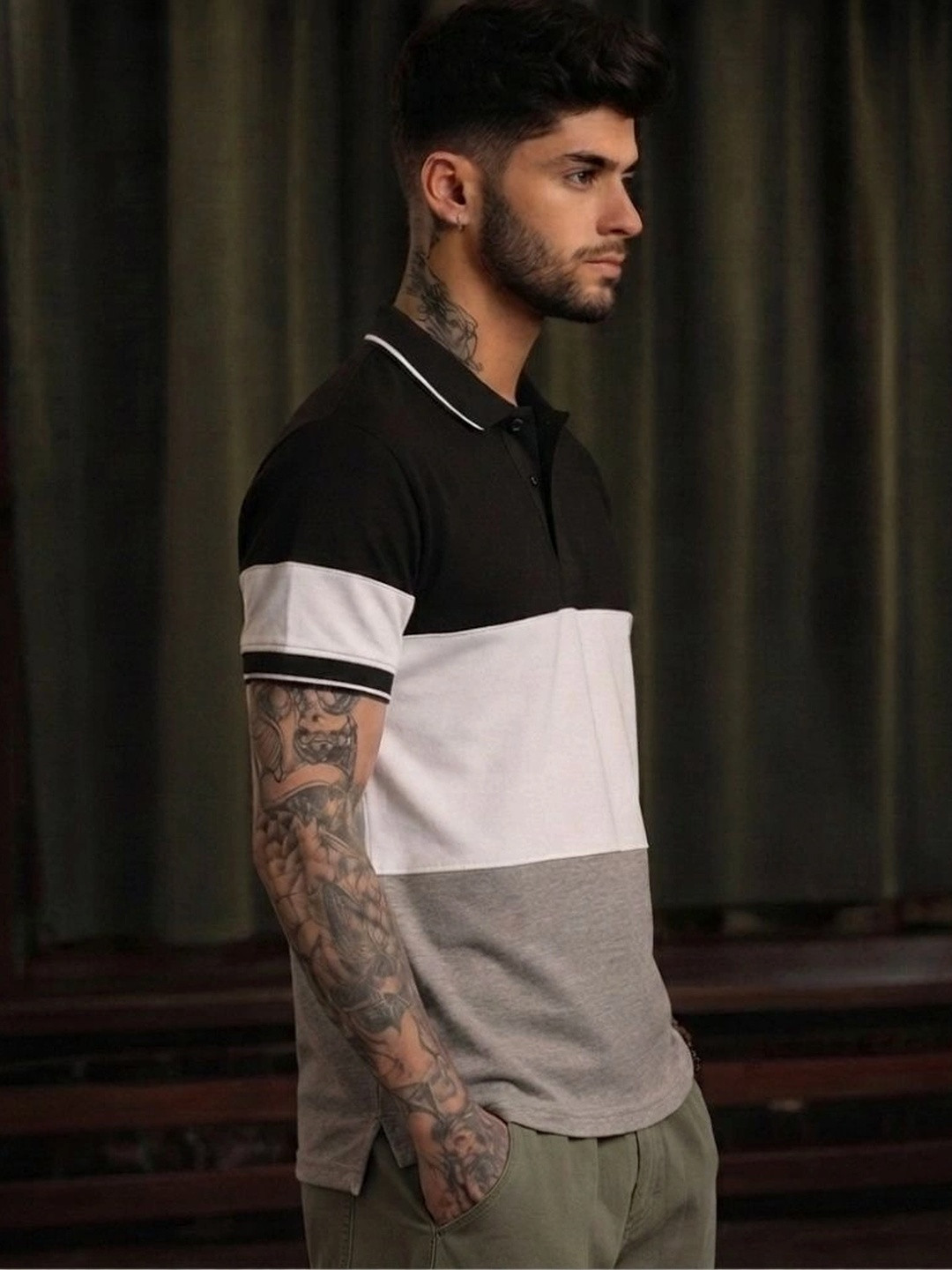 TeeVybe Men Colourblocked Polo Collar T-shirt