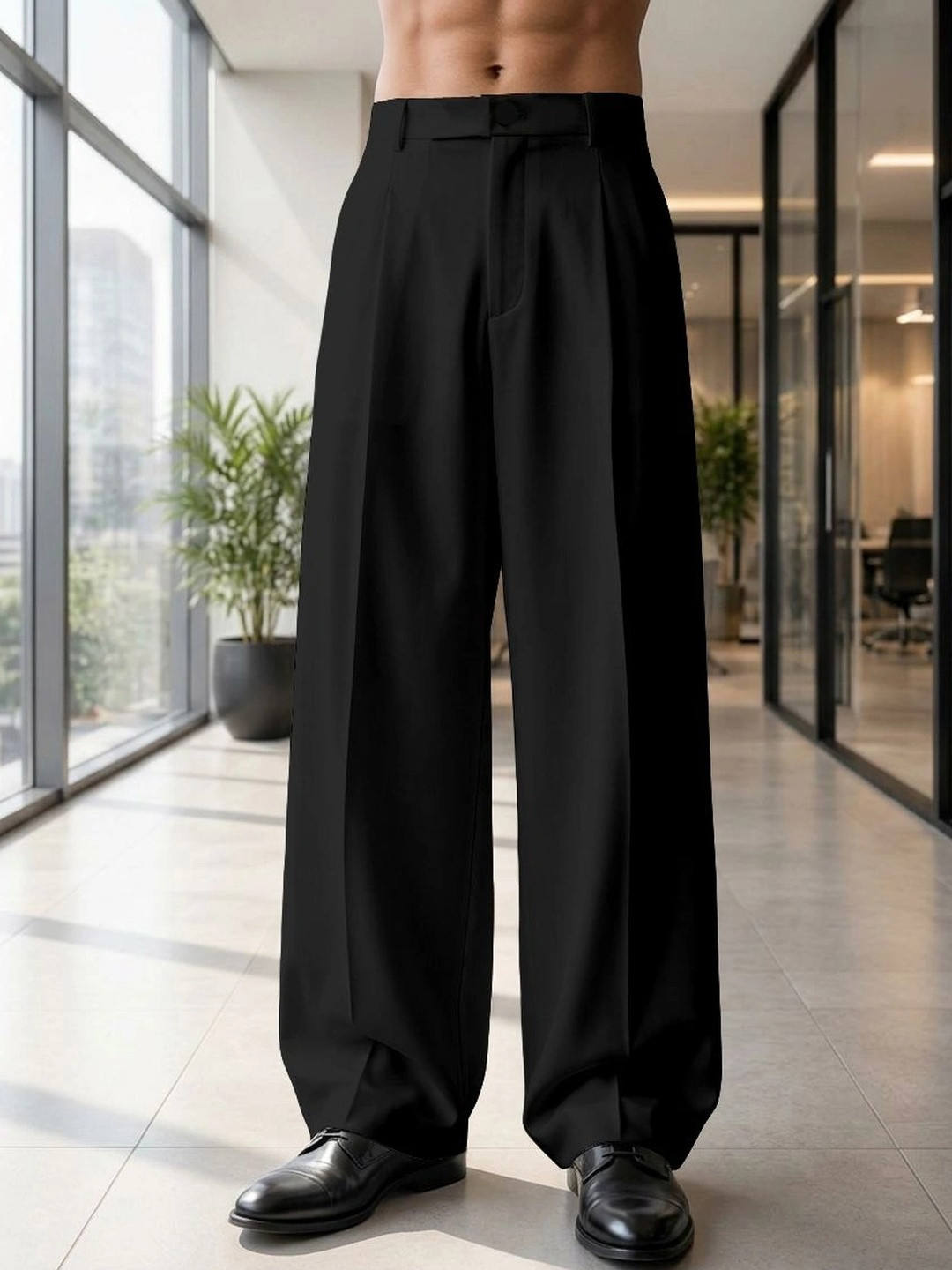 RAJOVATI Men Loose Fit High-Rise Easy Wash Pleated Trousers