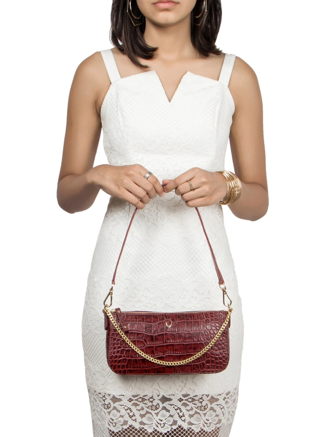 Hidesign Brown Animal Textured Leather Structured Shoulder Bag
