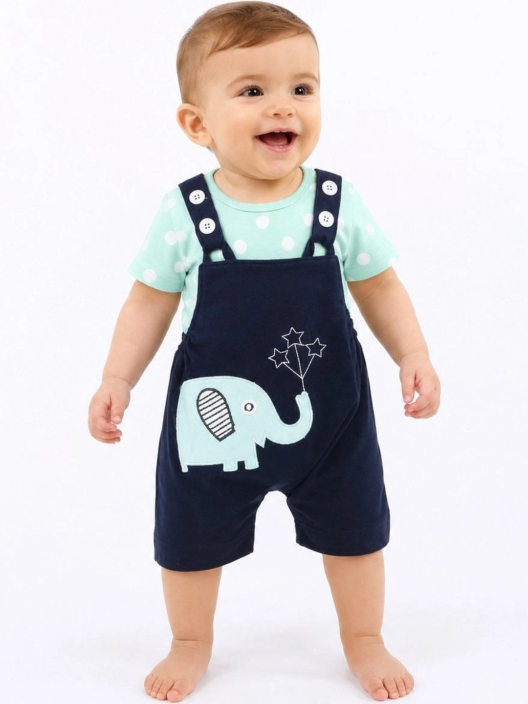 KIDDOLO Boys Printed Cotton Dungarees With T-Shirt