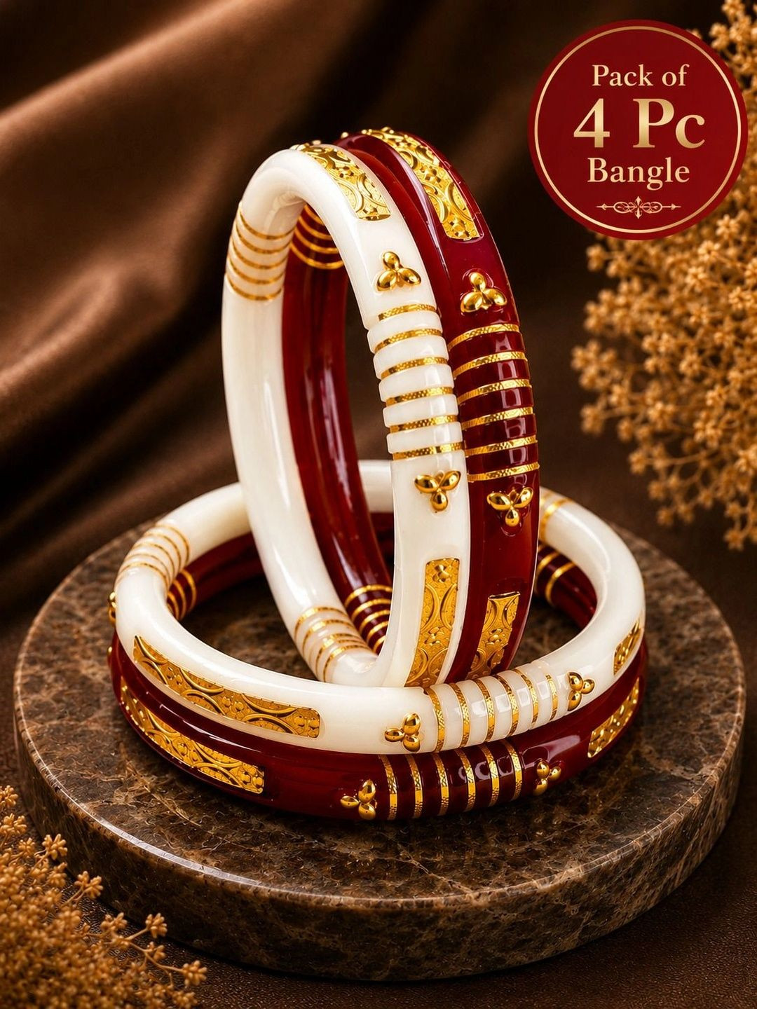 JILL FASHION Set of 4 Gold-Plated Bangles