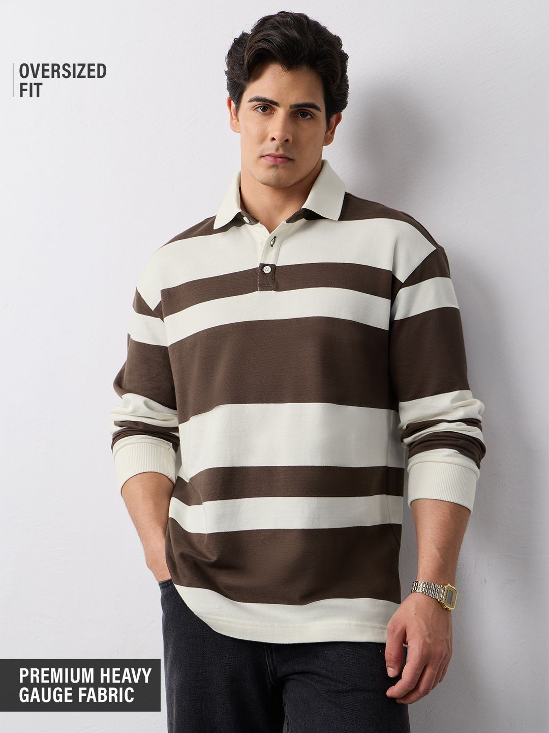 The Souled Store Men Striped Polo Collar T-shirt