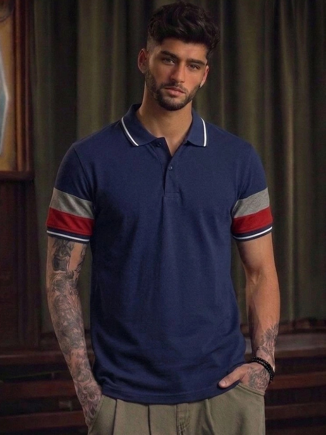TeeVybe Men Colourblocked Polo Collar T-shirt