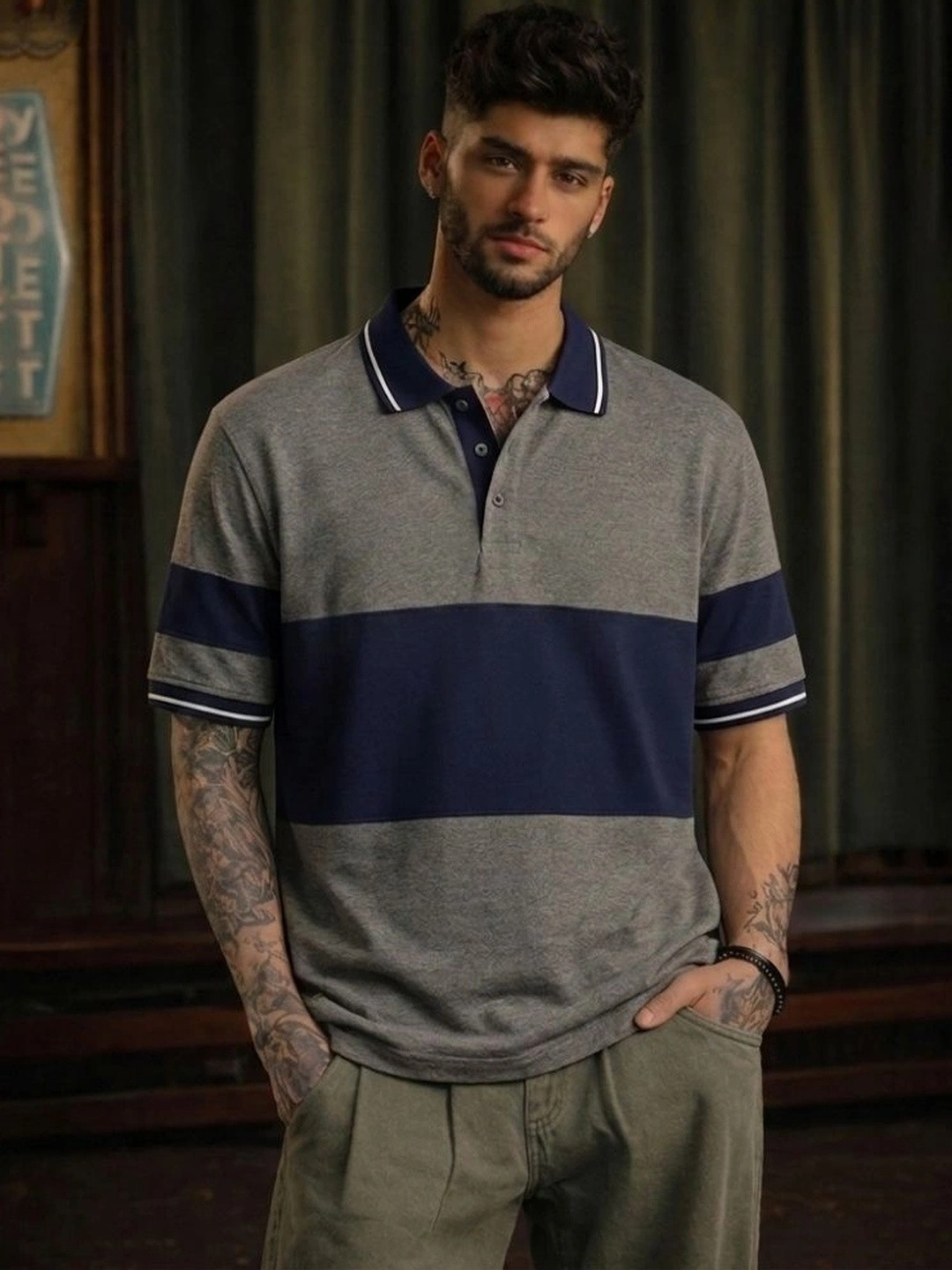 TeeVybe Men Colourblocked Polo Collar T-shirt