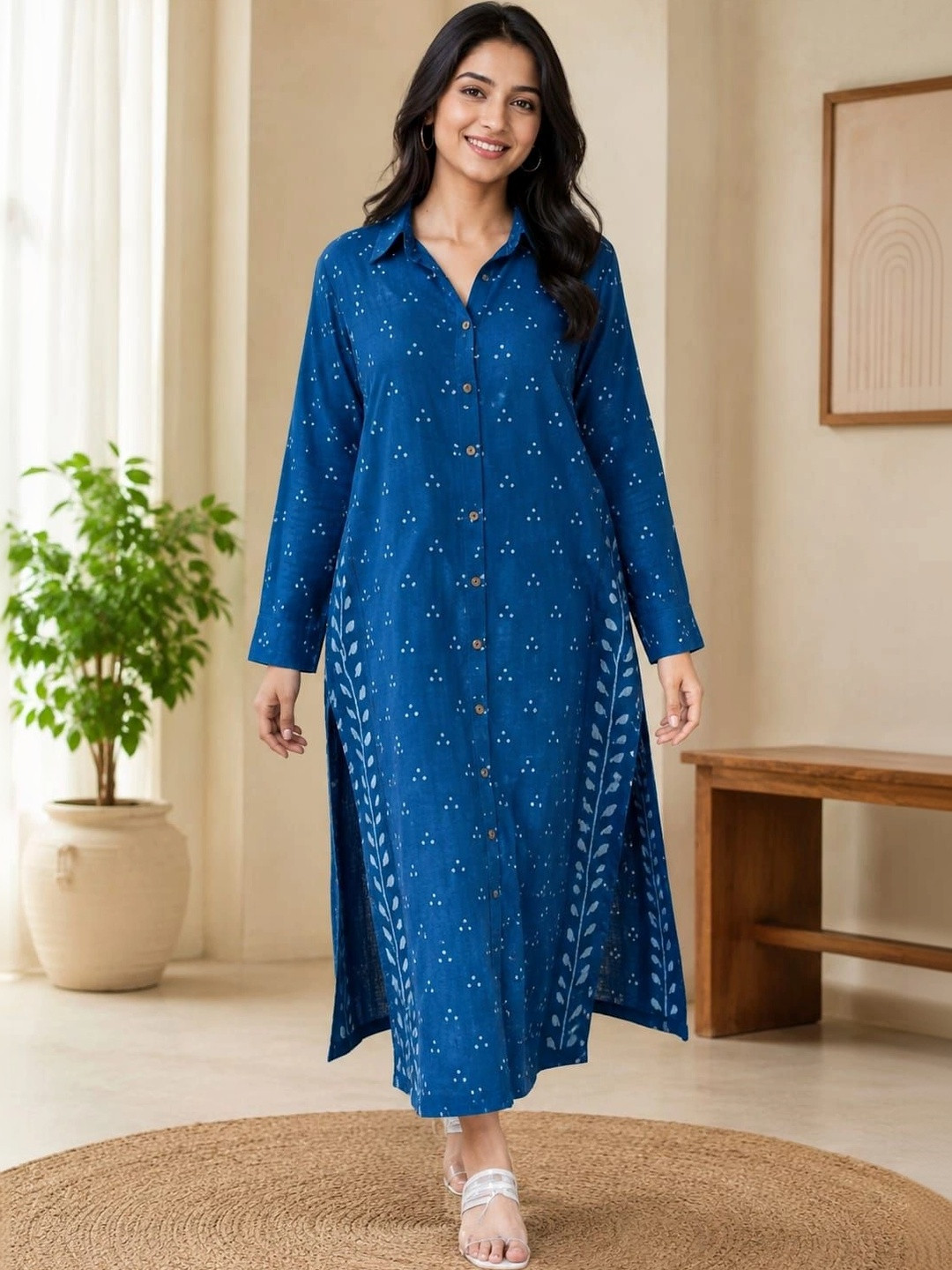 MARIONETTEFASHION Indie Florals Cotton Printed Tunic with Trousers