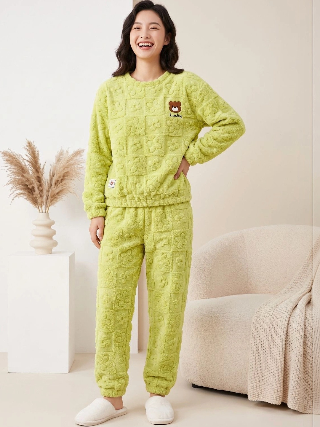 Lugo Women Round Neck Long Sleeves Night suit