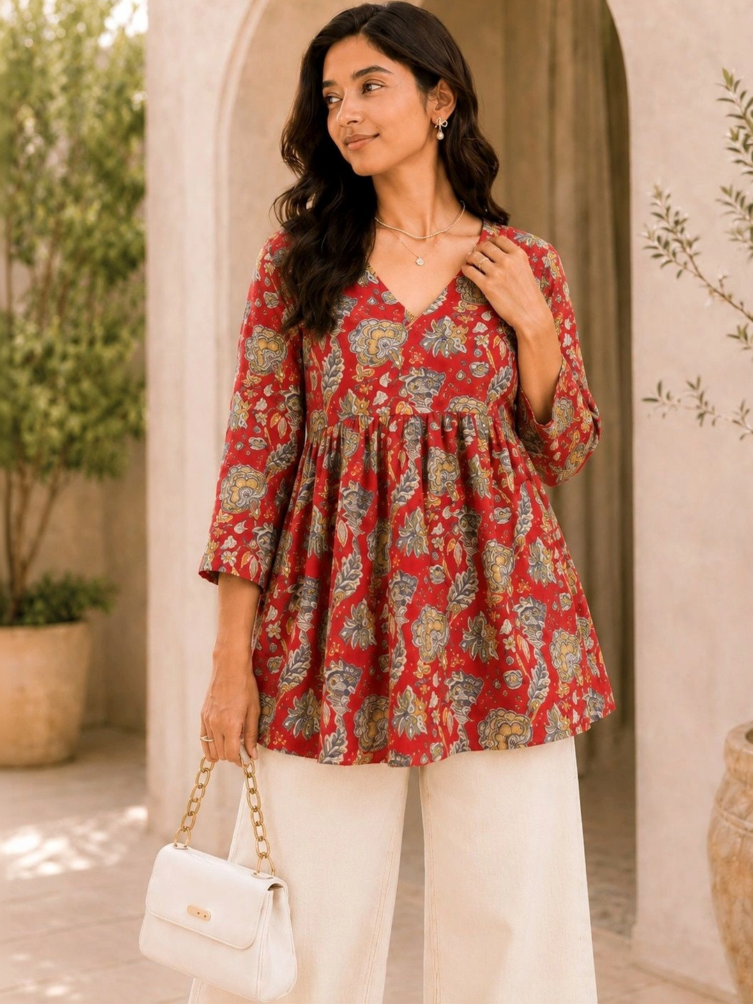 D K W Floral Print Cotton Top