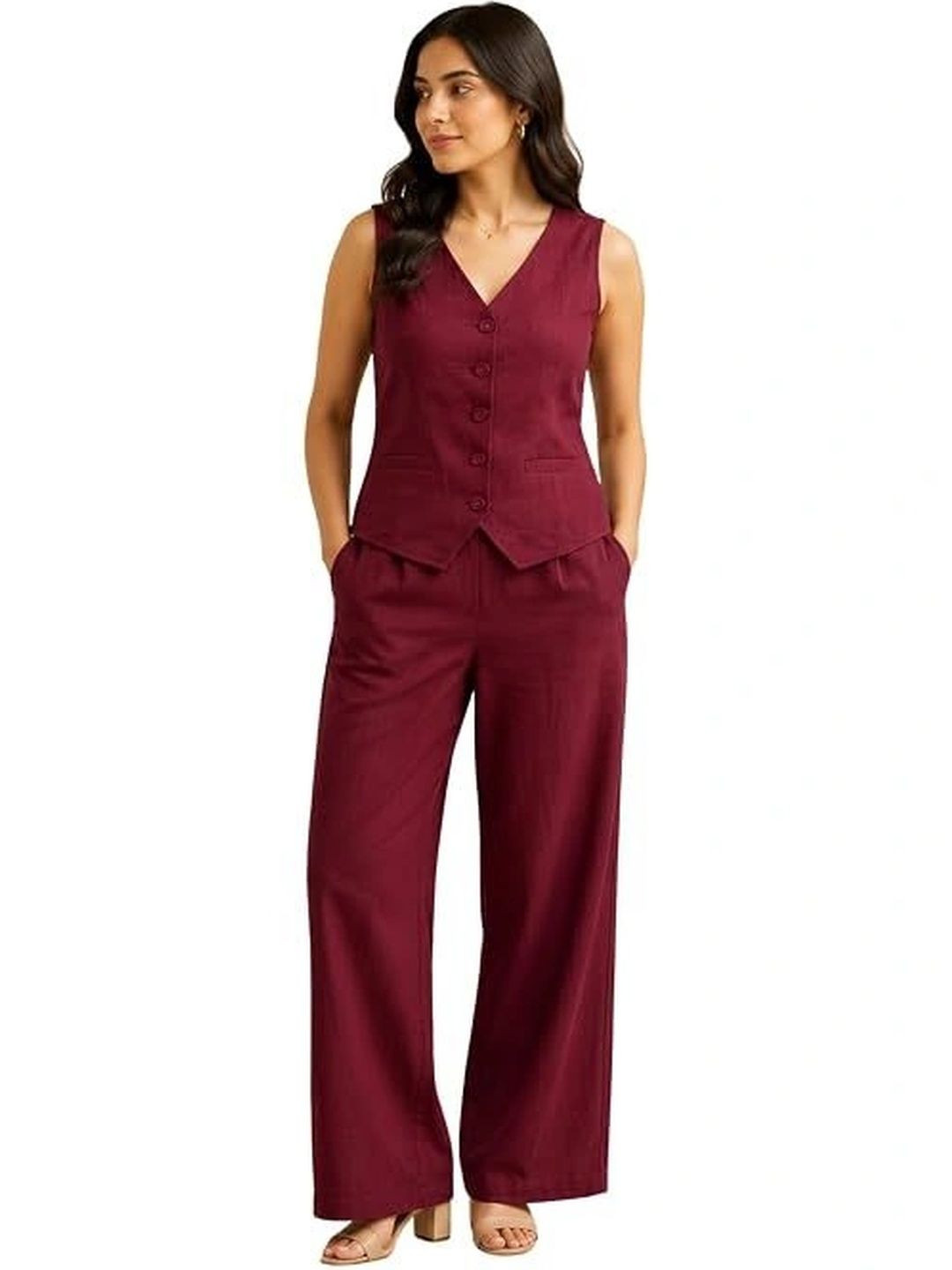 kapsmaa Creation Cotton Solid Waistcoat with Trousers