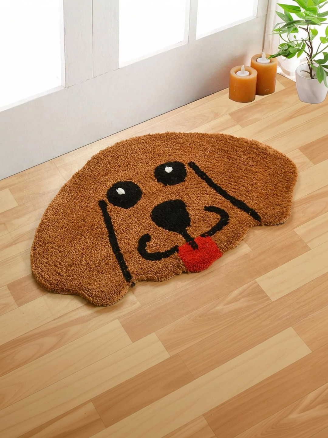Aura Mustard Yellow & Red Dog Shaped Microfiber Ultra Soft Anti Skid Doormat
