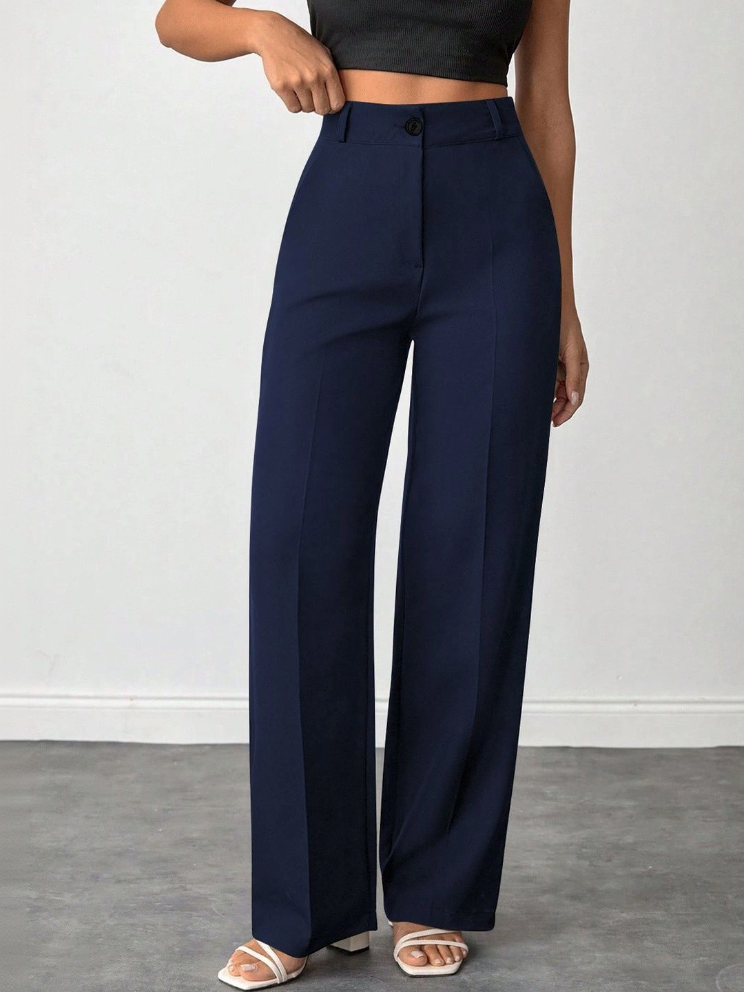 BAESD Women Relaxed Straight Leg High-Rise Easy Wash Trousers