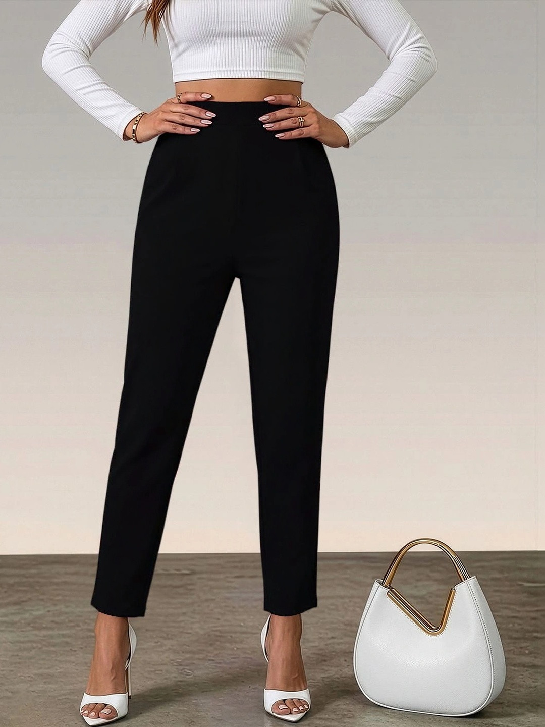 Navyankaa Women Straight Fit High-Rise Trousers