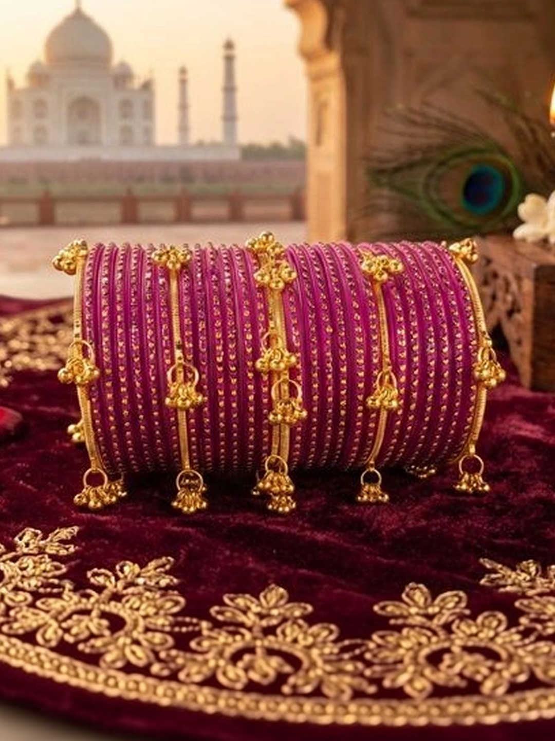 AMITFASHION Gold-Plated Stone Studded & Beaded Bangle