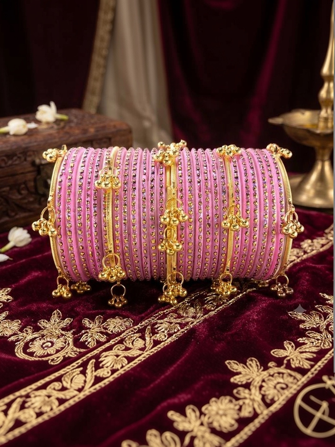Pasovi Gold-Plated Stone Studded & Beaded Bangle