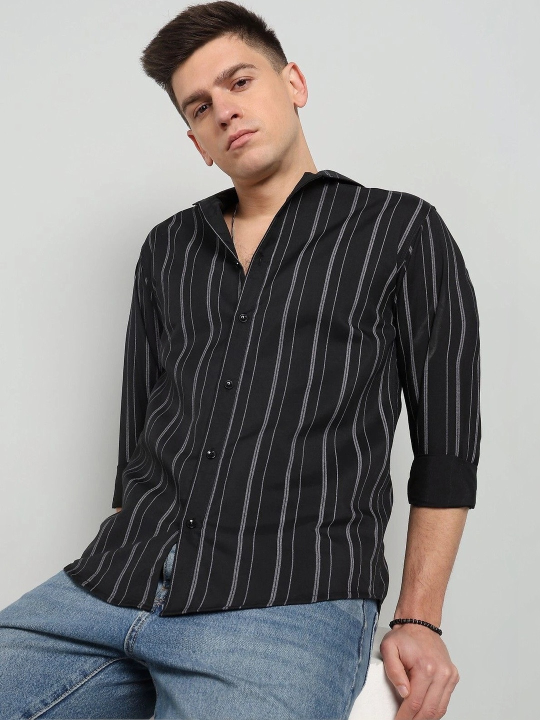 RODEIZ Men Comfort Slim Fit Striped Casual Shirt