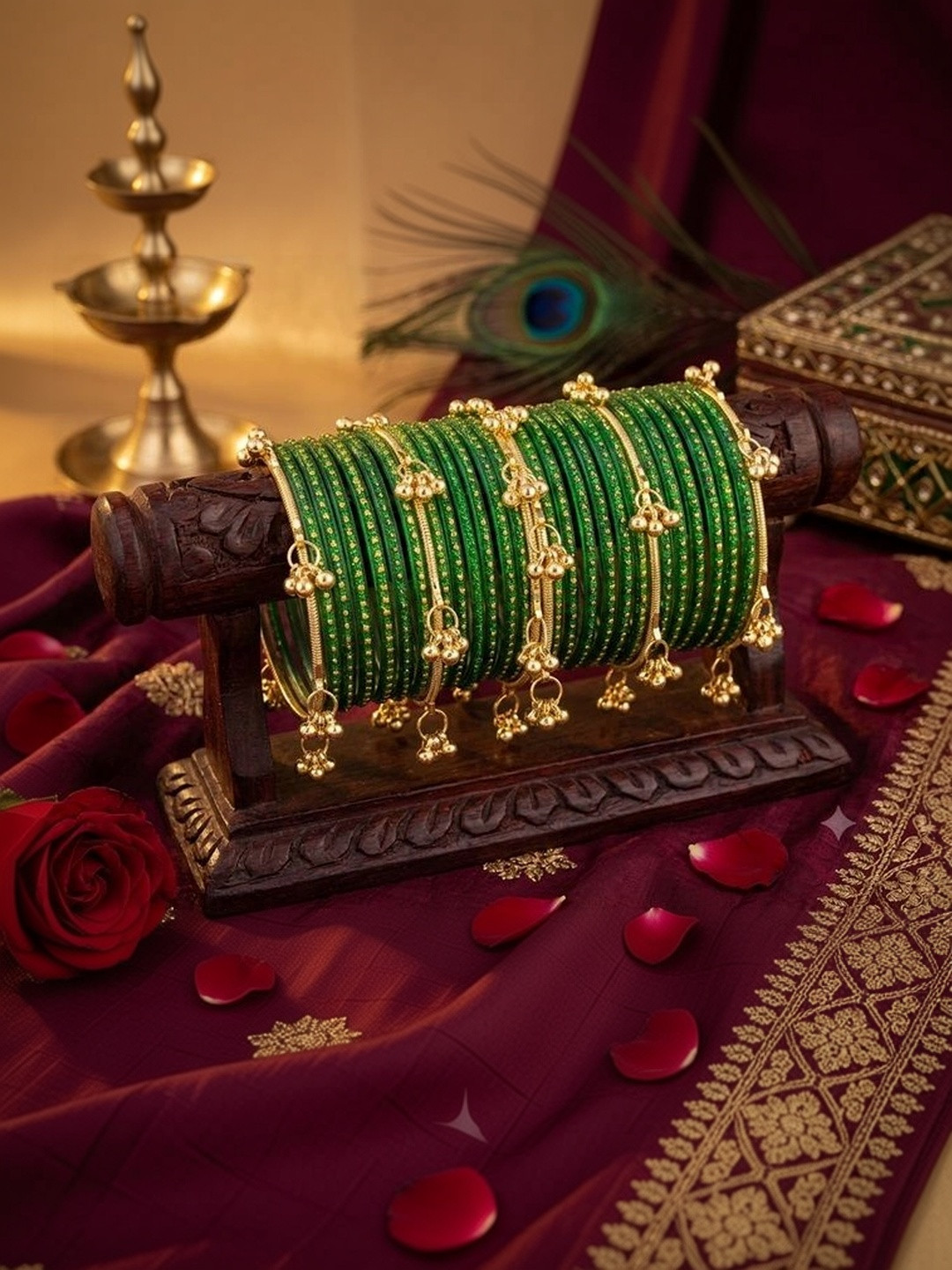 AMITFASHION Gold-Plated Stone Studded & Beaded Bangle