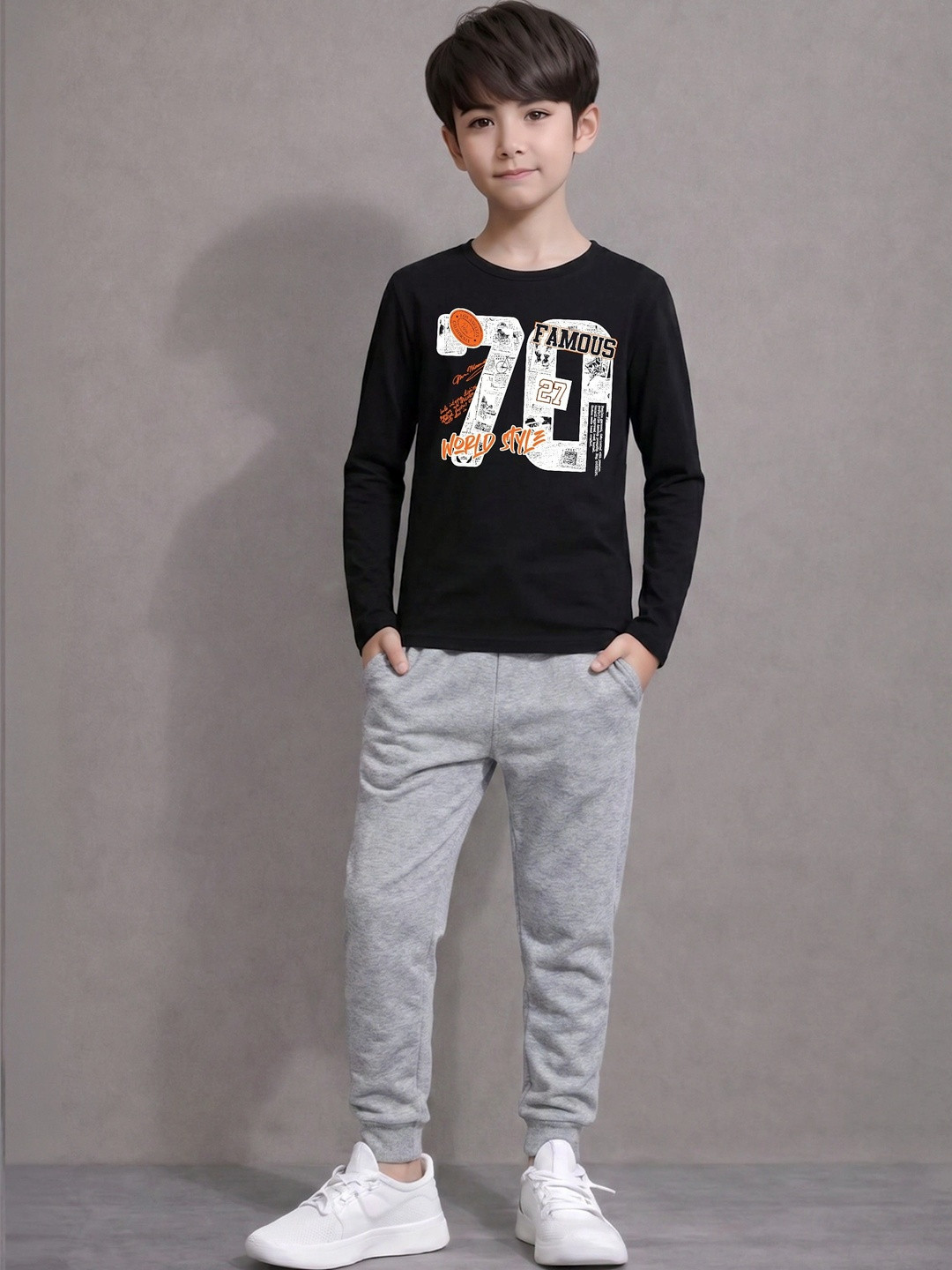 LITWAY Boys Printed Pure Cotton T-shirt With Joggers