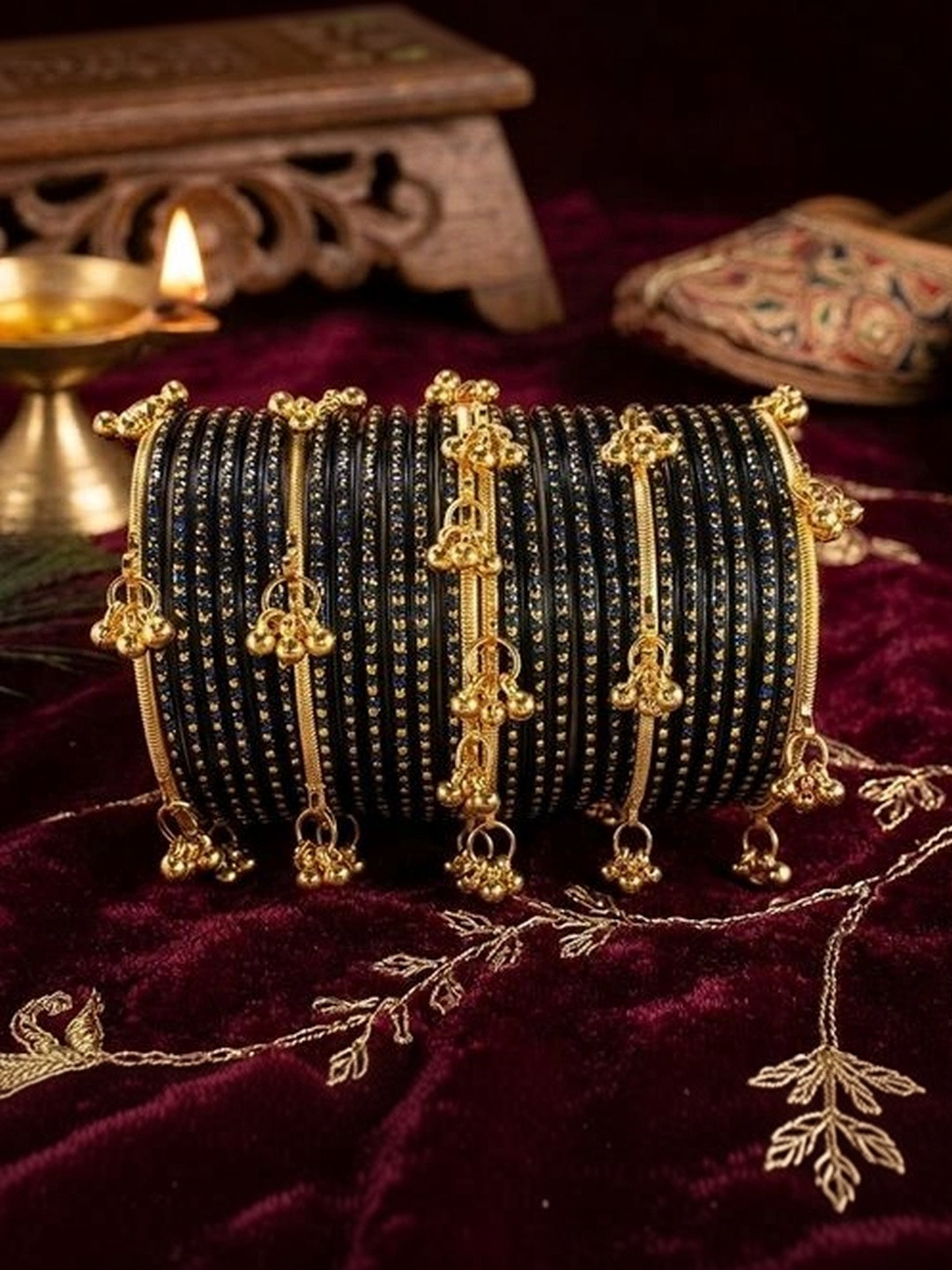 AMITFASHION Gold-Plated Stone Studded & Beaded Bangle