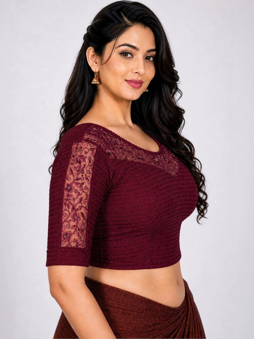 Recursive Cotton Blend Embellished Sequinned Saree Blouse