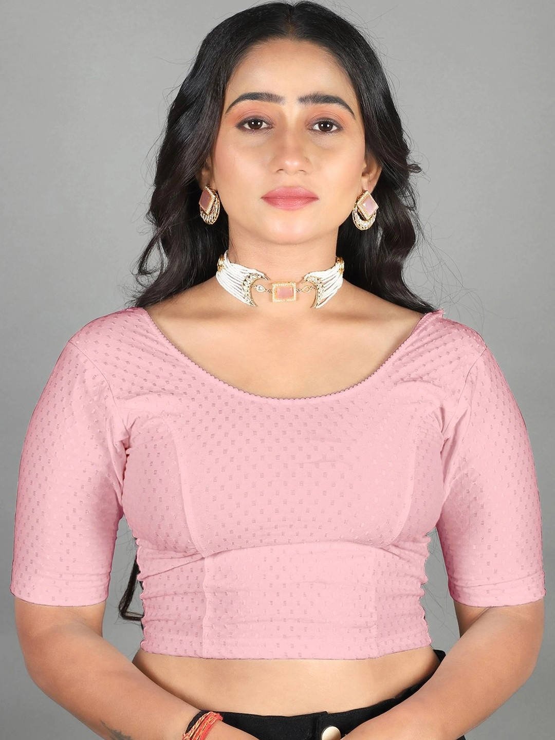 MRSWEARS Cotton Blend Woven Design Saree Blouse