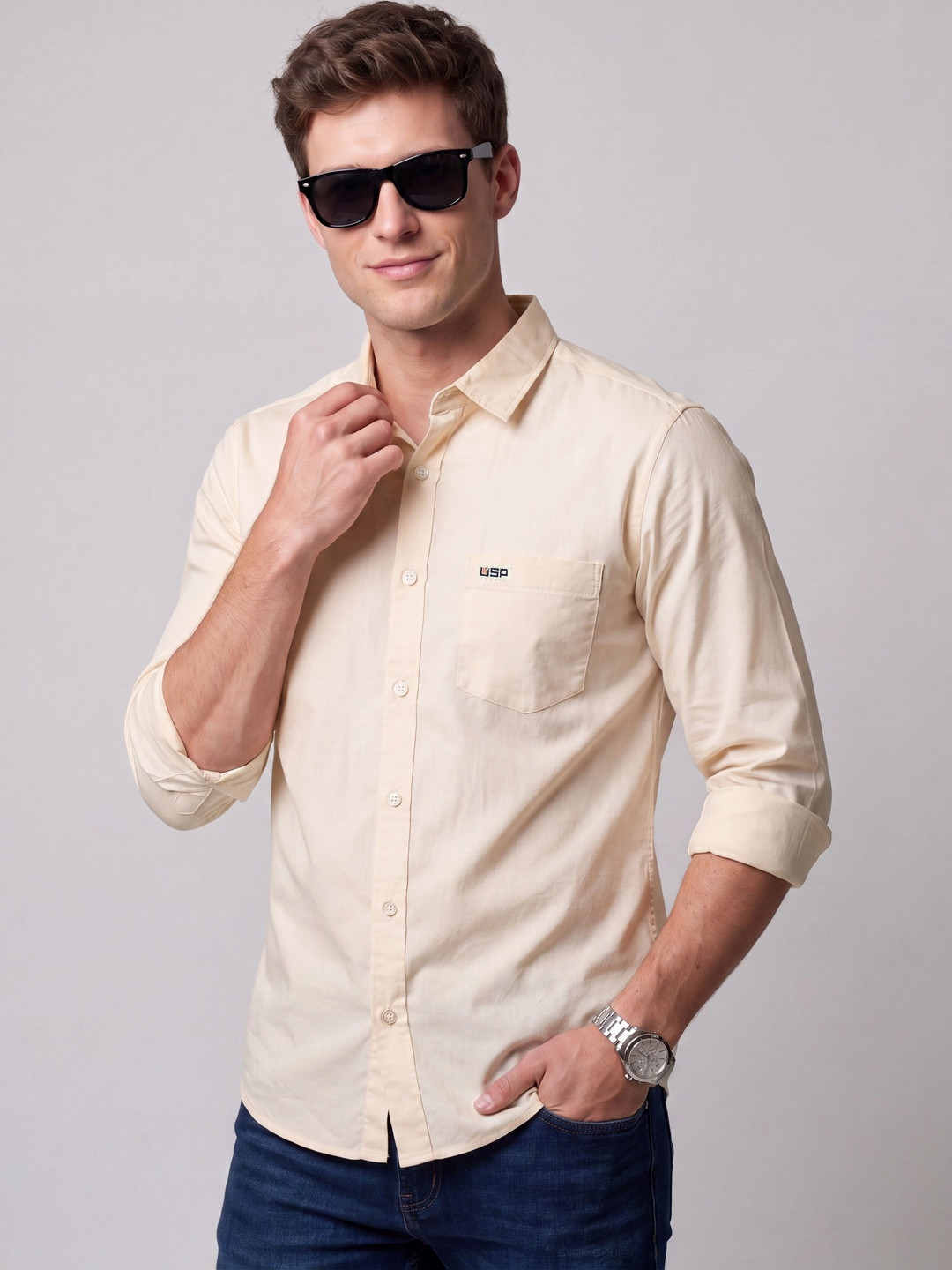 U.S. PITCHERS Men Modern Slim Fit Casual Shirt
