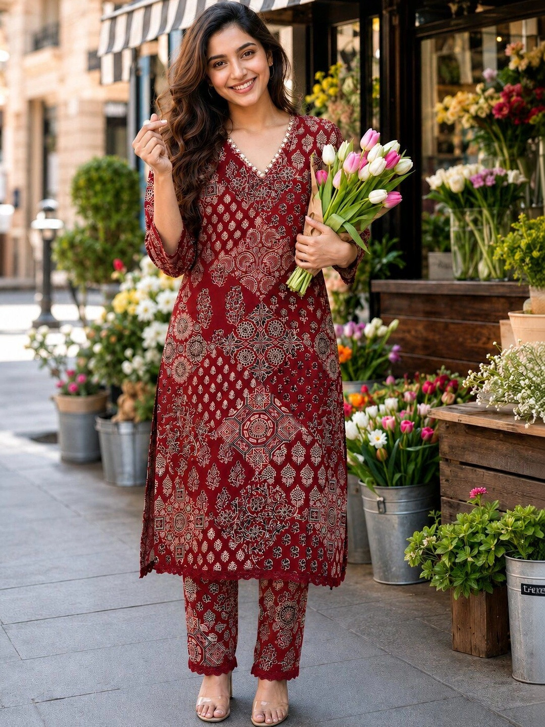 Berrylicious Women Ethnic Motifs Printed Regular Pure Cotton Kurta with Trousers