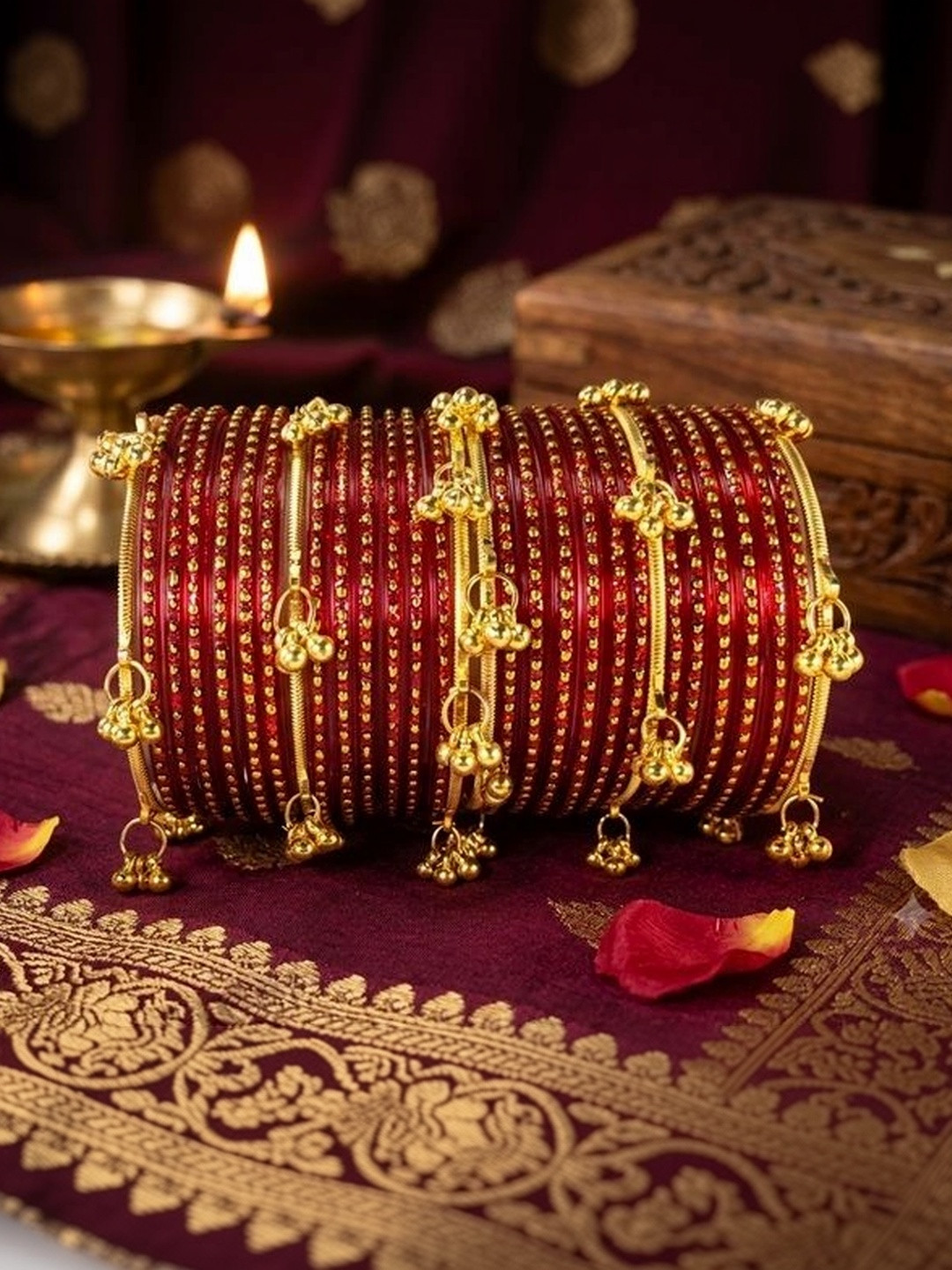 Pasovi Gold-Plated Stone Studded & Beaded Bangle