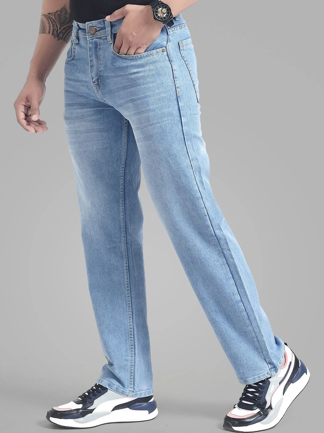 Wanted Men Straight Fit Mid-Rise Stretchable Jeans
