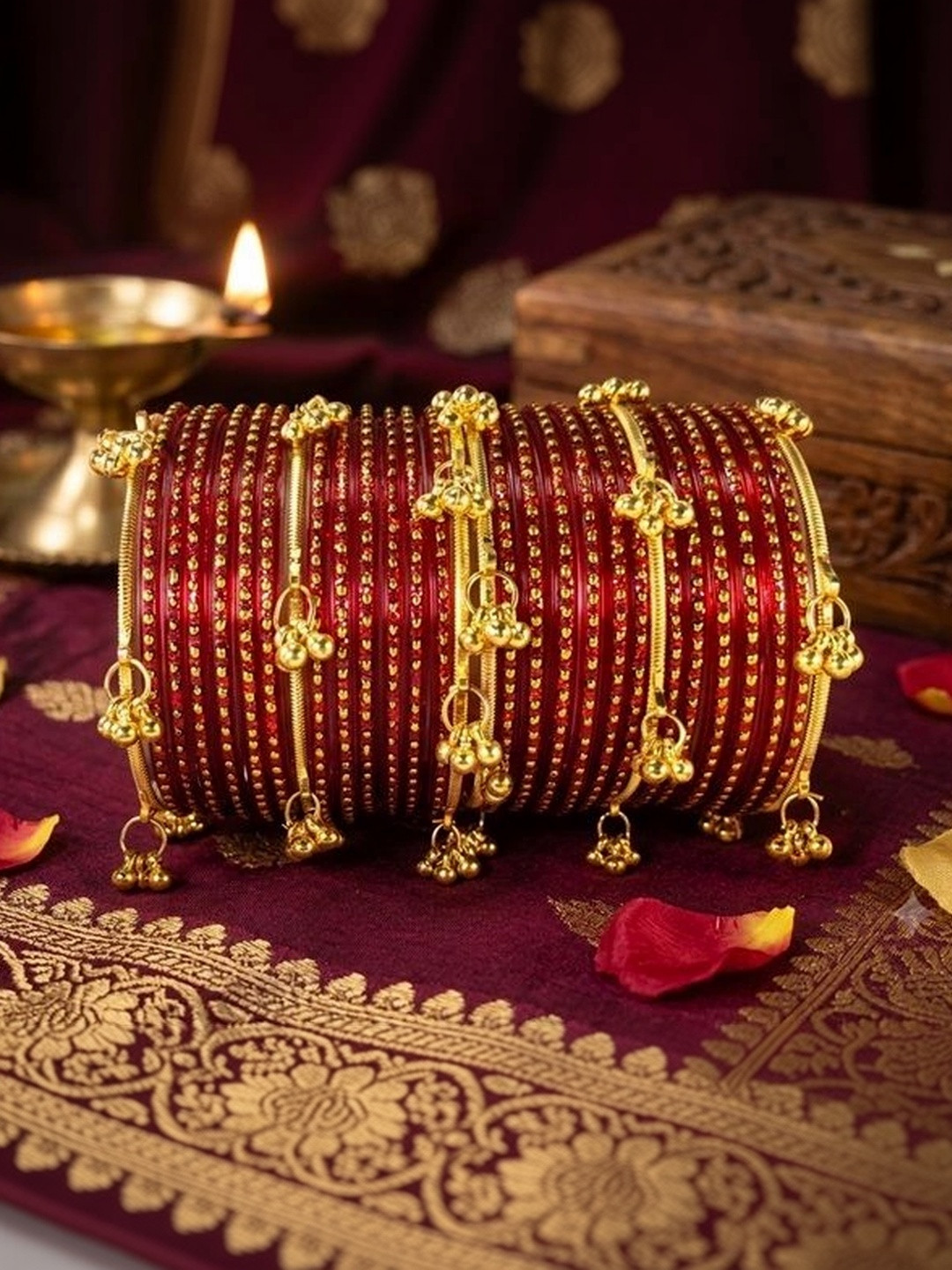 AMITFASHION Gold-Plated Stone Studded & Beaded Bangle