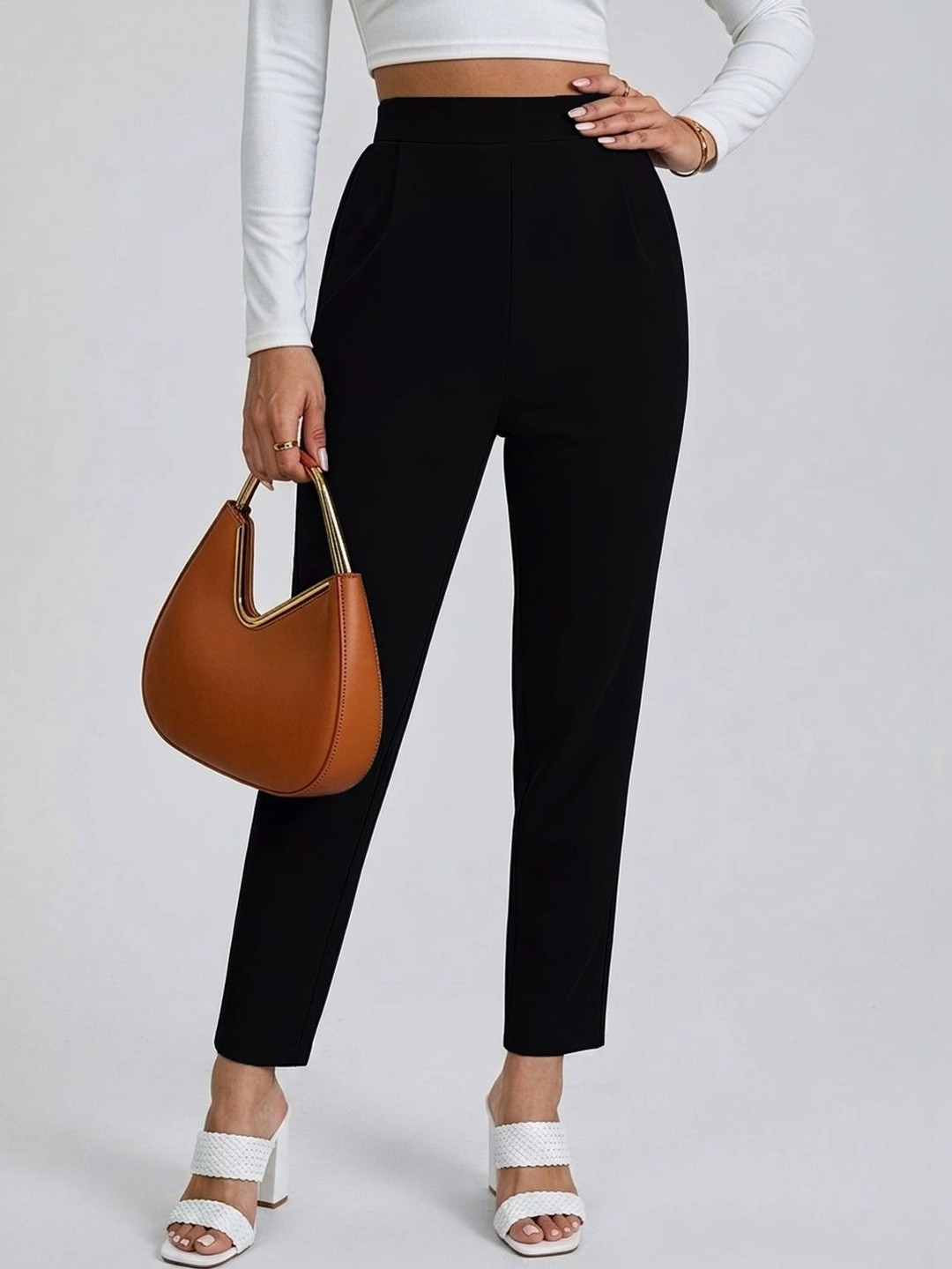 Navyankaa Women Straight Fit High-Rise Trousers