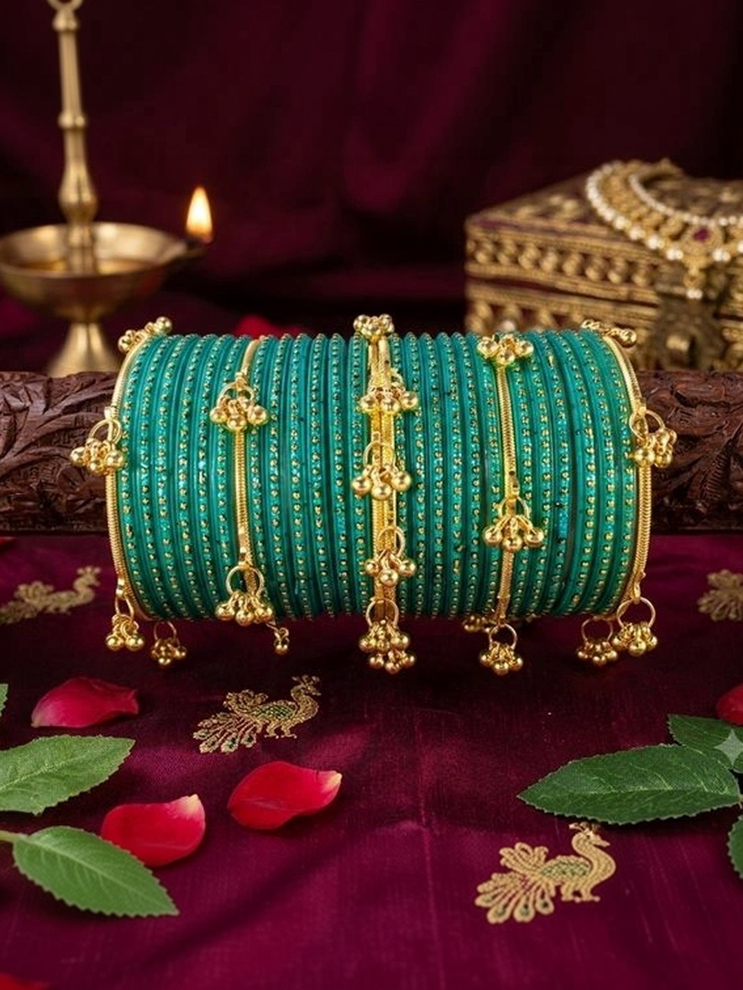 Pasovi Gold-Plated Stone Studded & Beaded Bangle