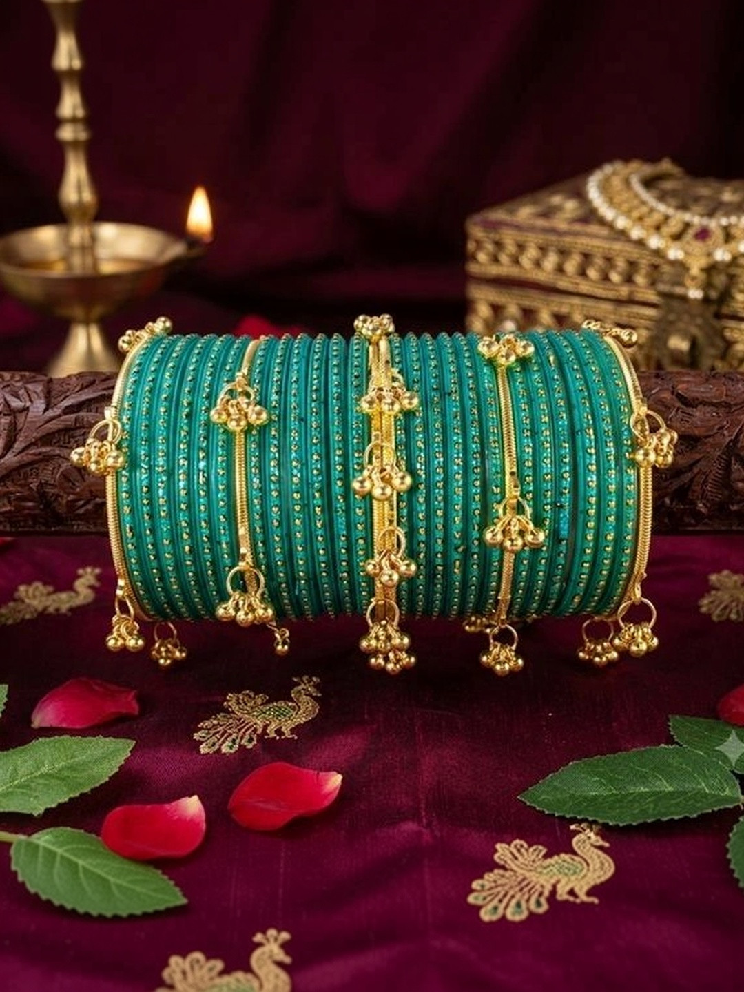 AMITFASHION Gold-Plated Stone Studded & Beaded Bangle