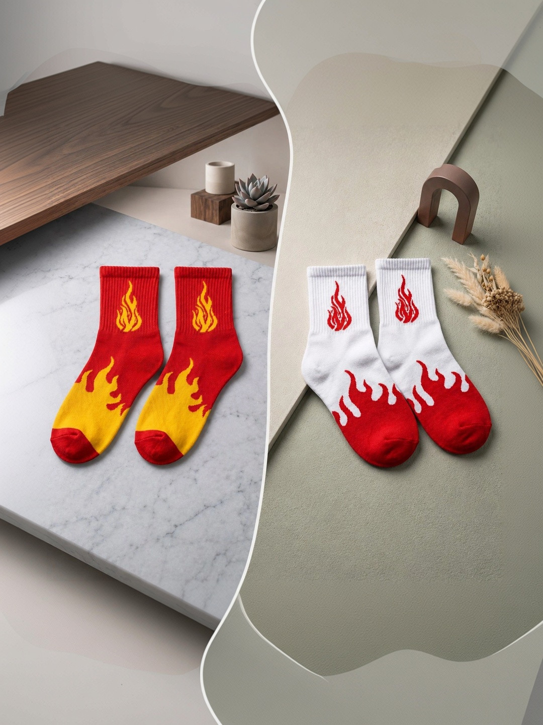 SWAZ Men Pack of 2 Cotton Assorted Patterned Above Ankle Socks