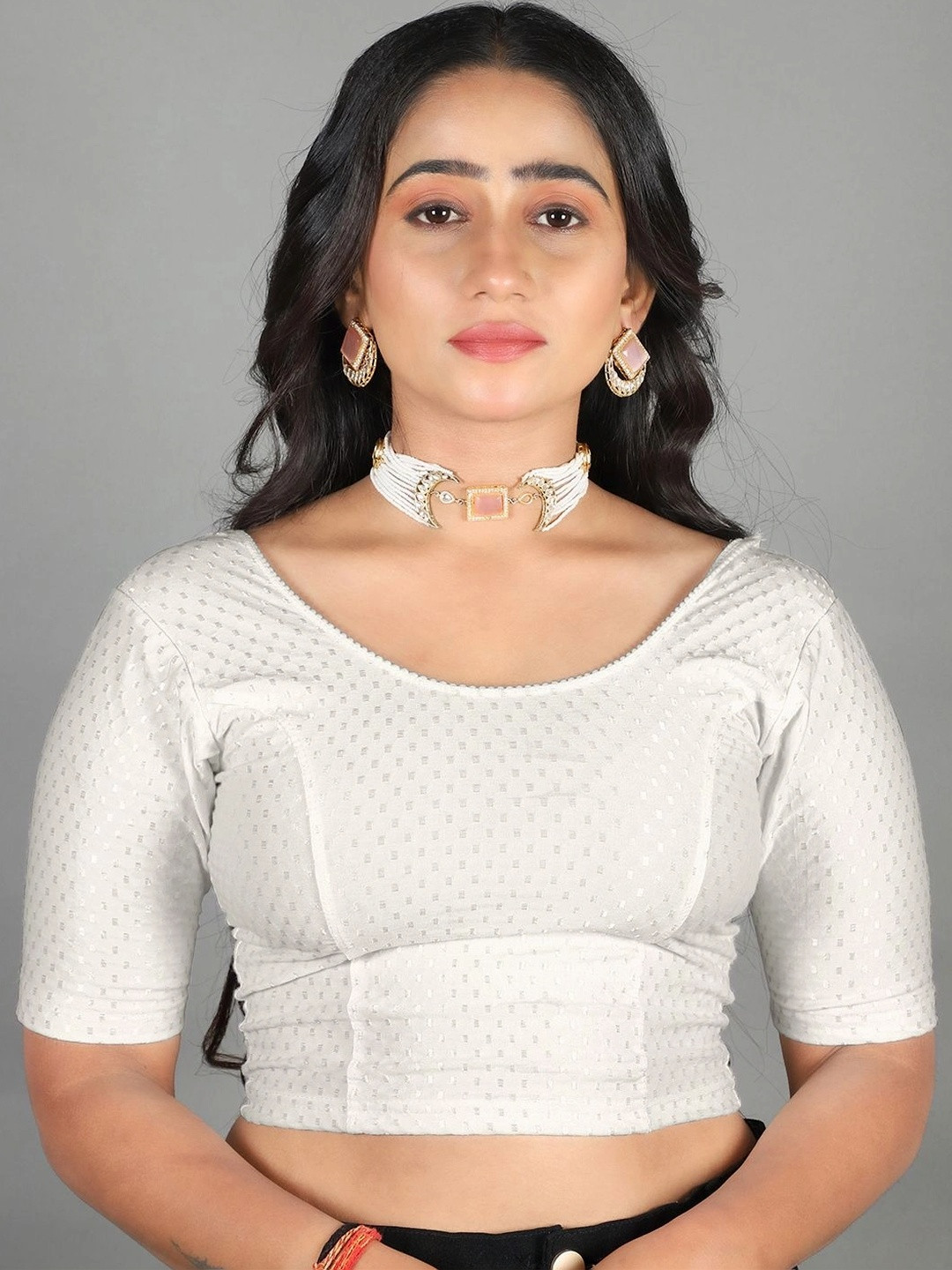 MRSWEARS Cotton Blend Woven Design Saree Blouse