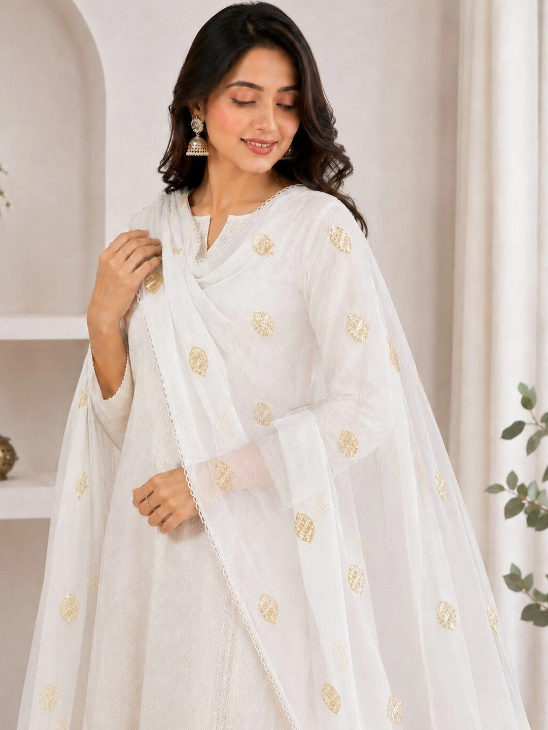Ground Fashion Ethnic Motifs Embroidered Dupatta with Thread Work