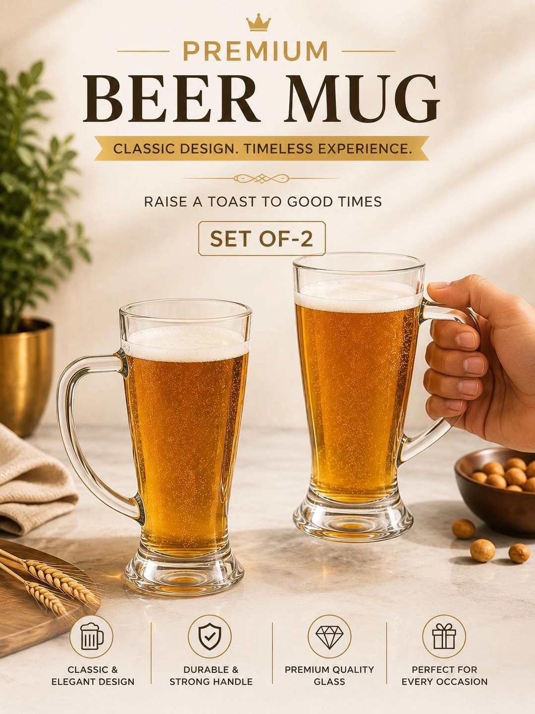 Bellemax Unisex Transparent 2 Easy to Clean Glass Beer Glass Bar Glass