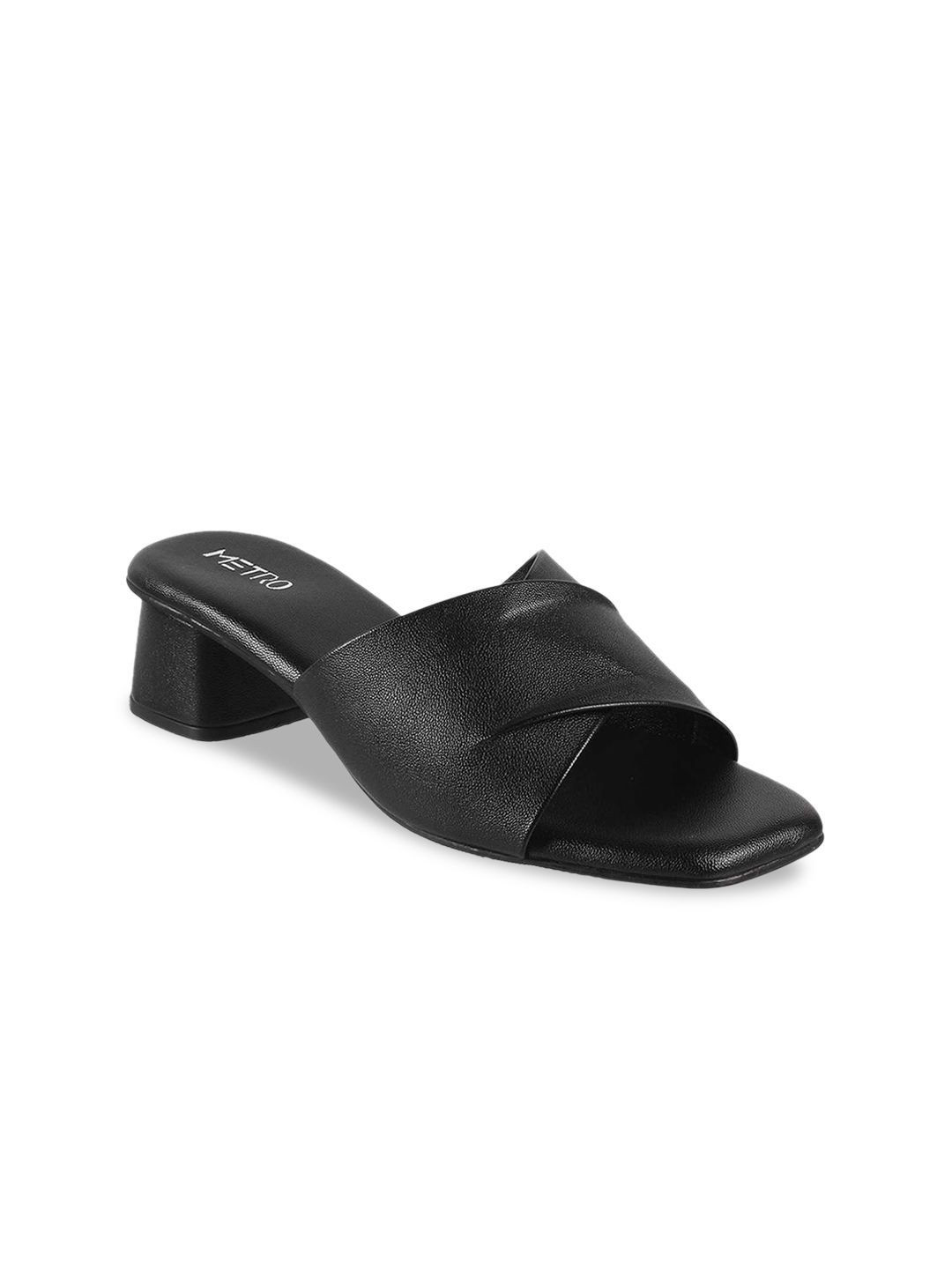 Metro Open Toe Black Comfort Block Heels