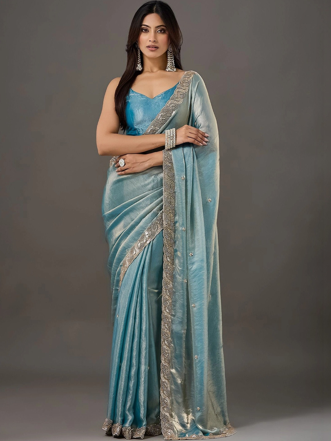 Anouk Embellished Beads and Stones Satin Designer Saree