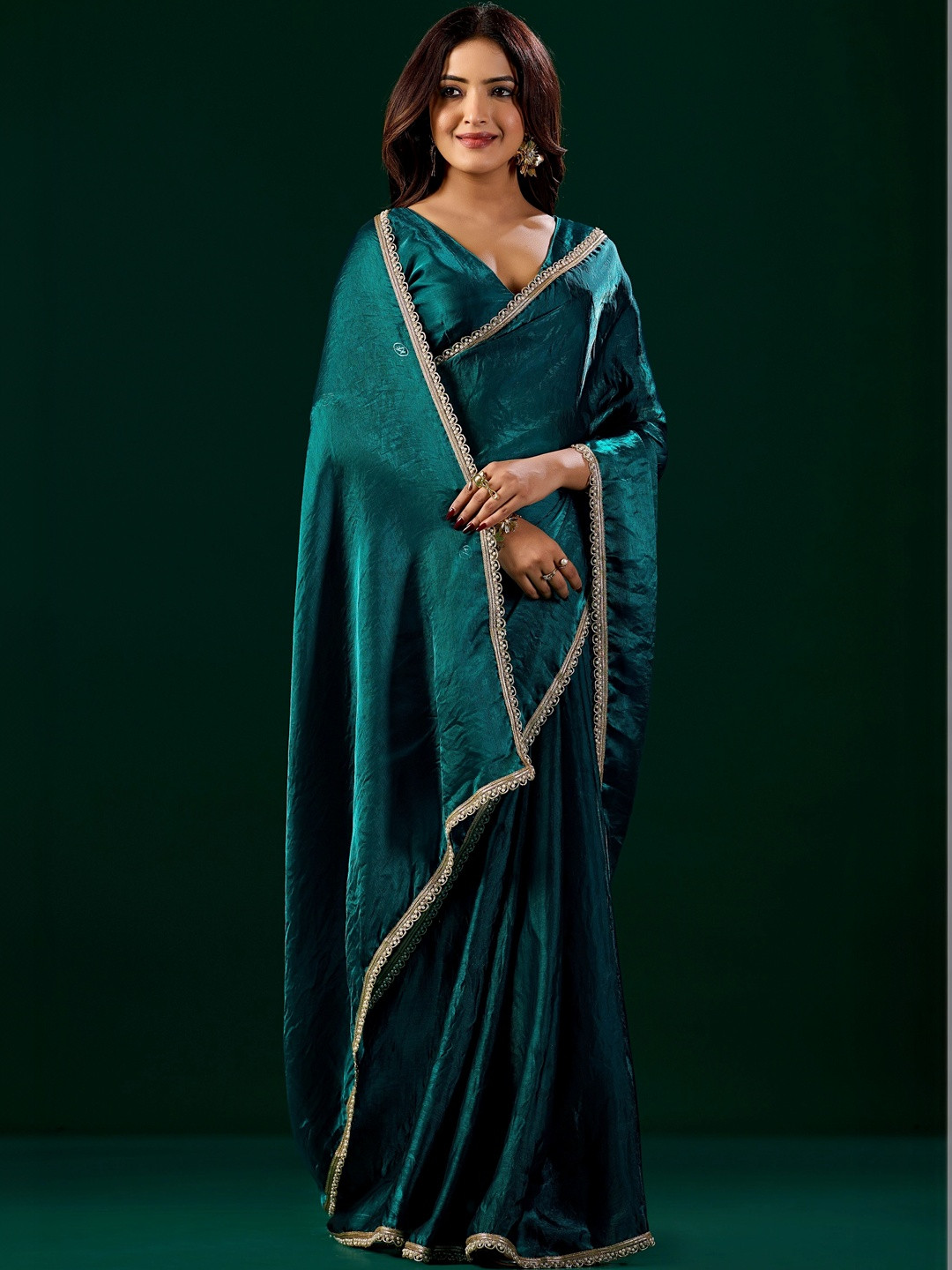 KANYAARI Alia Blue Satin Saree With Curtdana Lace
