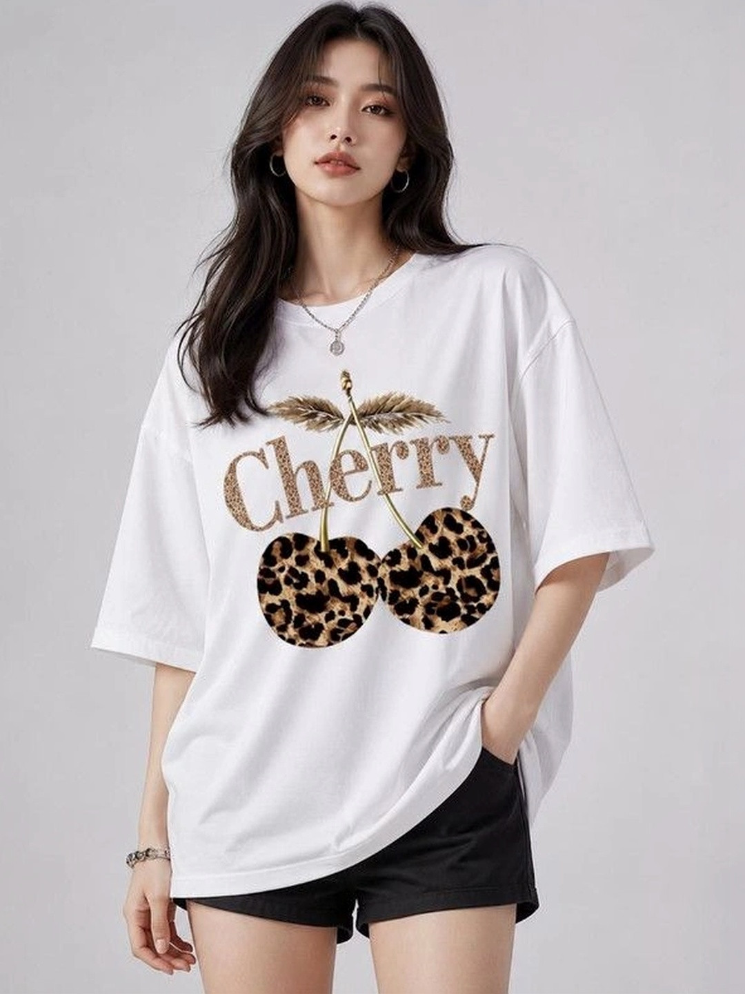 9TUNKI Women Printed Pure Cotton T-shirt