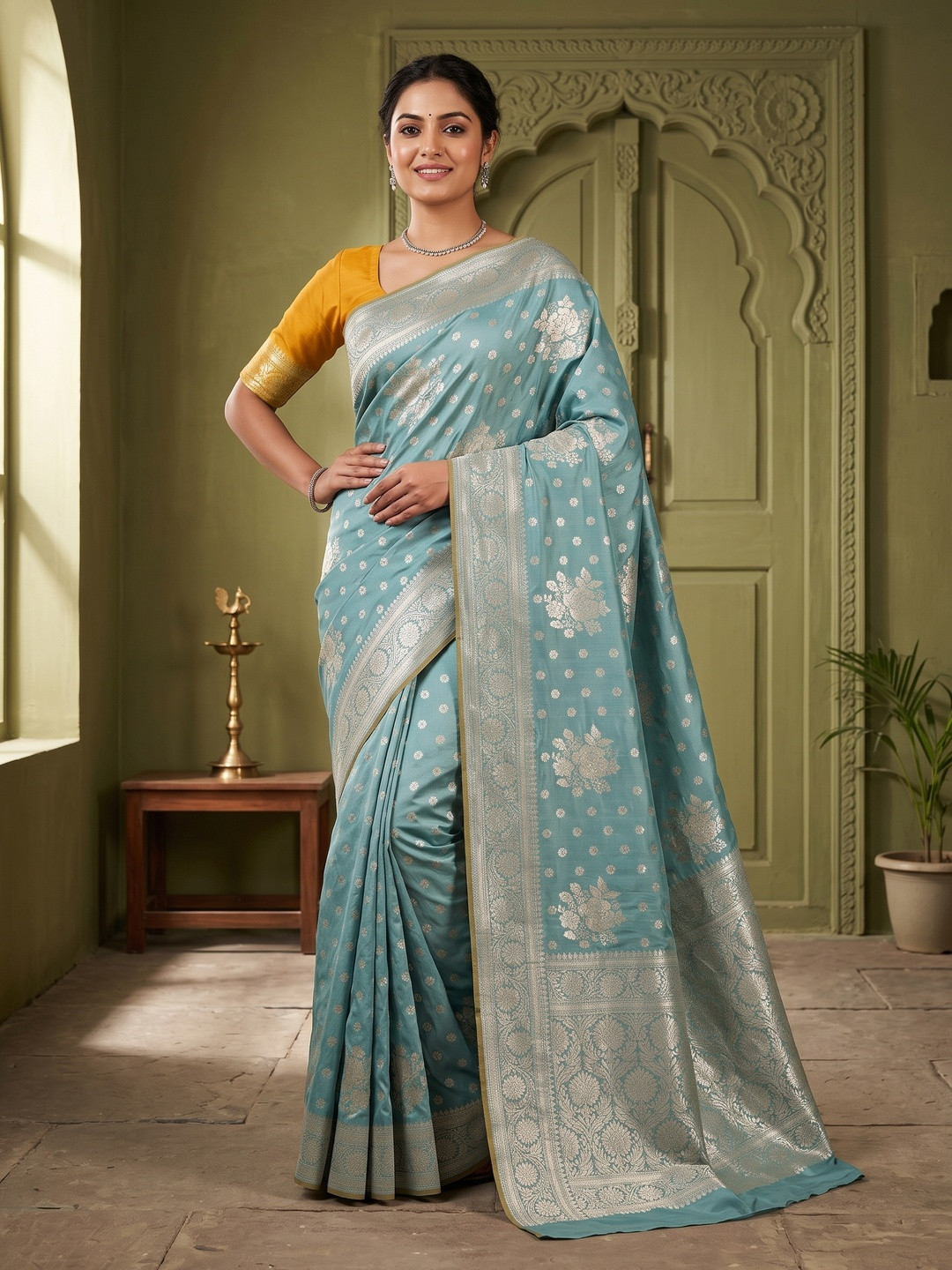 Peachmode Woven Design Zari Silk Blend Saree