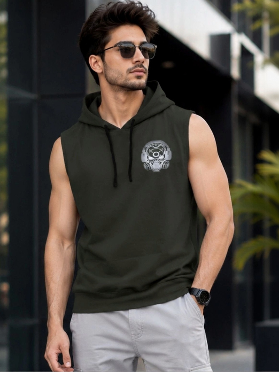 Looks United Printed Cotton Gym Vest